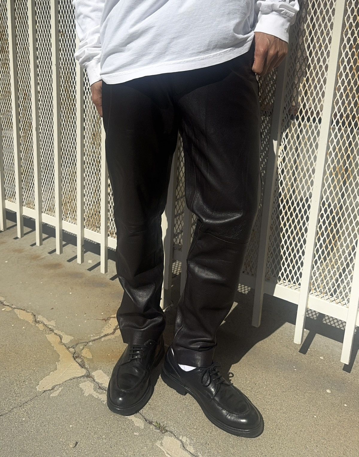 Jean Paul Gaultier 1990s Jean Paul Gaultier Paneled Black Lamb Leather Pants Size US 30 / EU 46 - 2 Thumbnail
