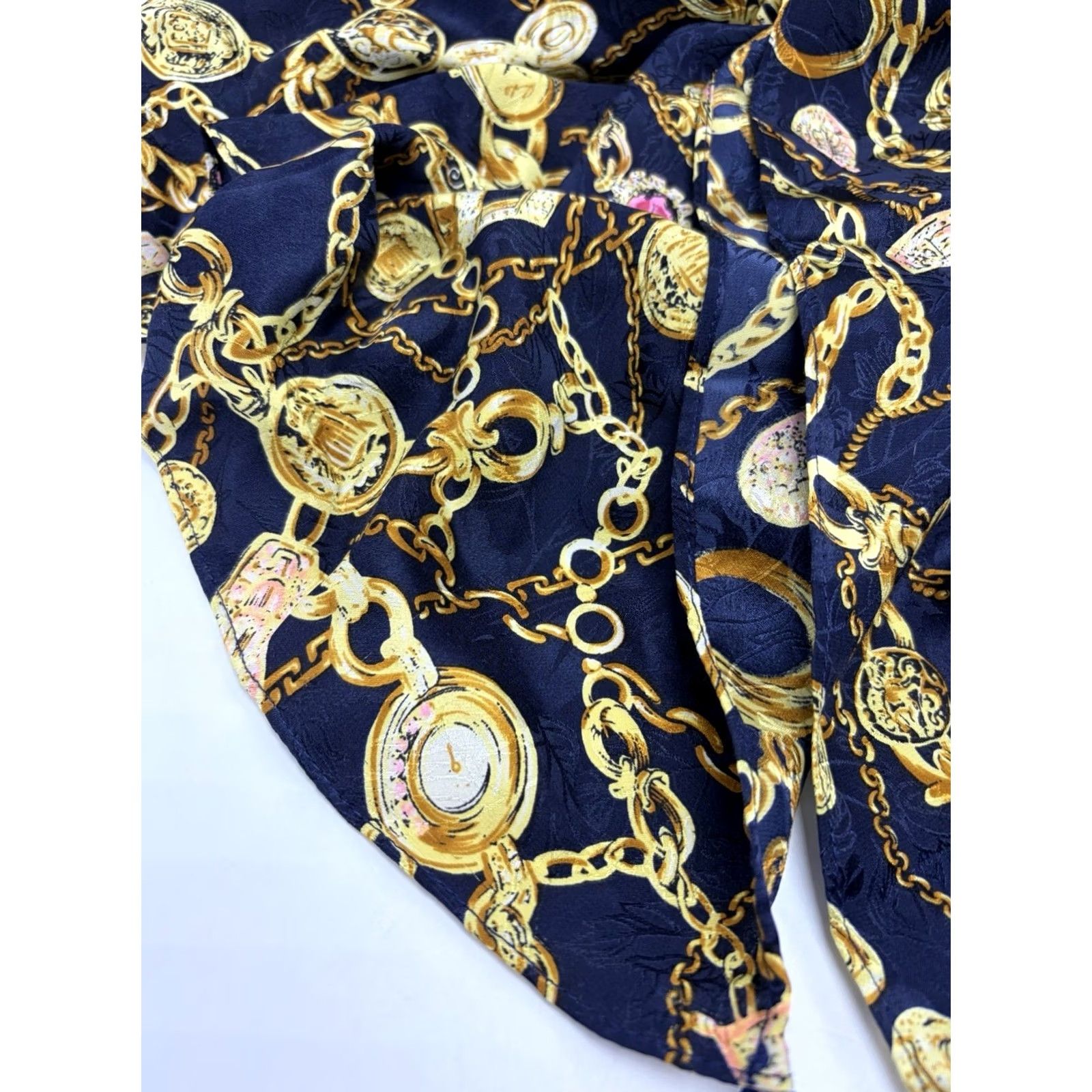 Vintage Vintage Diane Freis Silk Scarf Large Blue Yellow Chain Print Jewelry Motif Shawl Size ONE SIZE - 2 Thumbnail