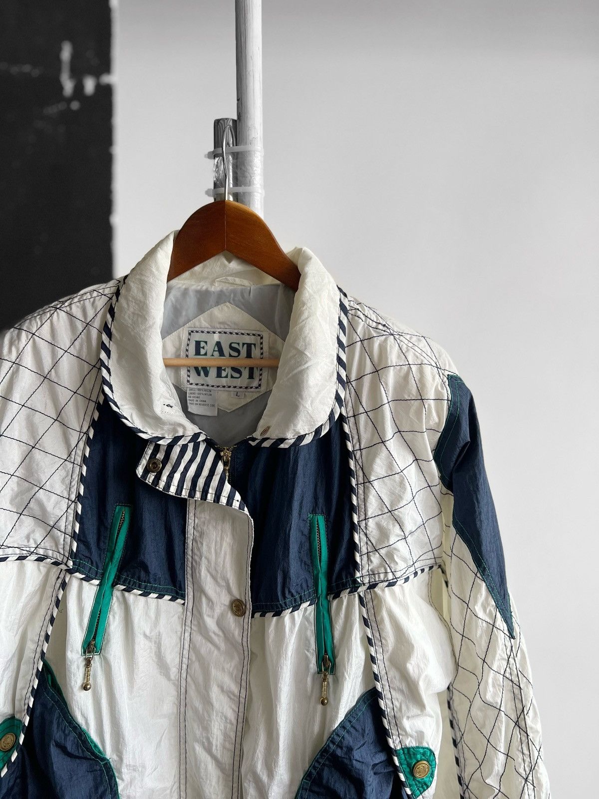 Designer × Vintage East West Vintage 90s Nylon Unisex Zip Jacket White Blue Size M / US 6-8 / IT 42-44 - 5 Thumbnail