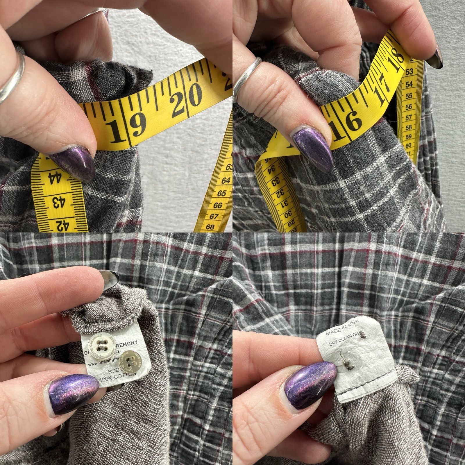 Opening Ceremony Opening Ceremony Peplum Blouse Womens Large Gray Plaid Muslin Quiet Luxury Cottage Size L / US 10 / IT 46 - 9 Thumbnail