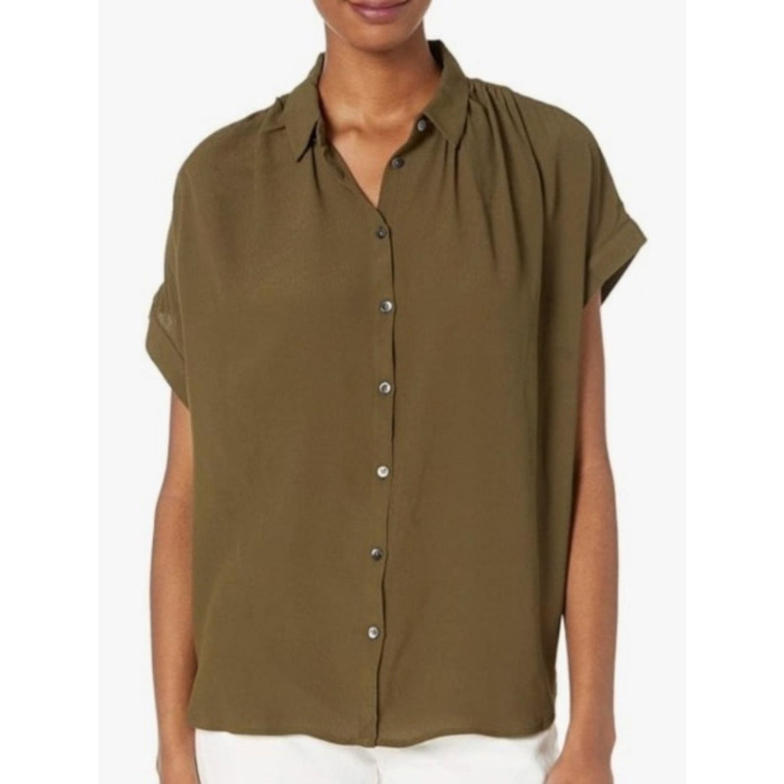 Madewell Madewell Central Olive Green Short Sleeve Blouse M EUC Size M / US 6-8 / IT 42-44 - 3 Thumbnail