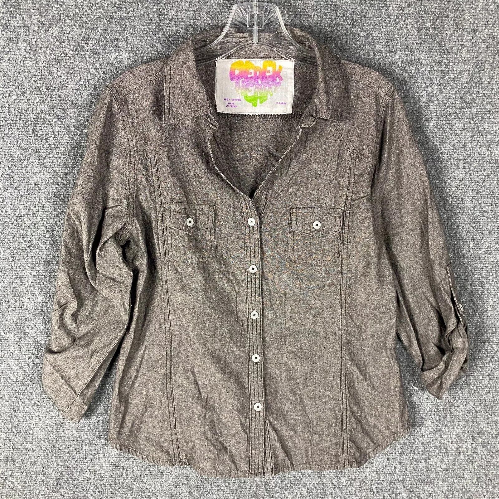 Other Derek Heart Button Up Top Juniors XL Gray 100% Cotton Size XL / US 12-14 / IT 48-50 - 1 Thumbnail