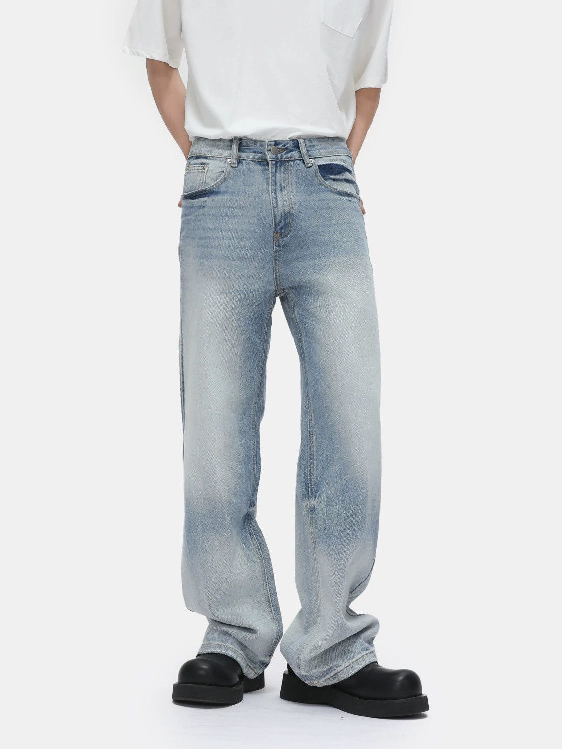 Japanese Brand × Jean Japanese retro washed distressed wide-leg loose washed jeans Size US 32 / EU 48 - 3 Thumbnail