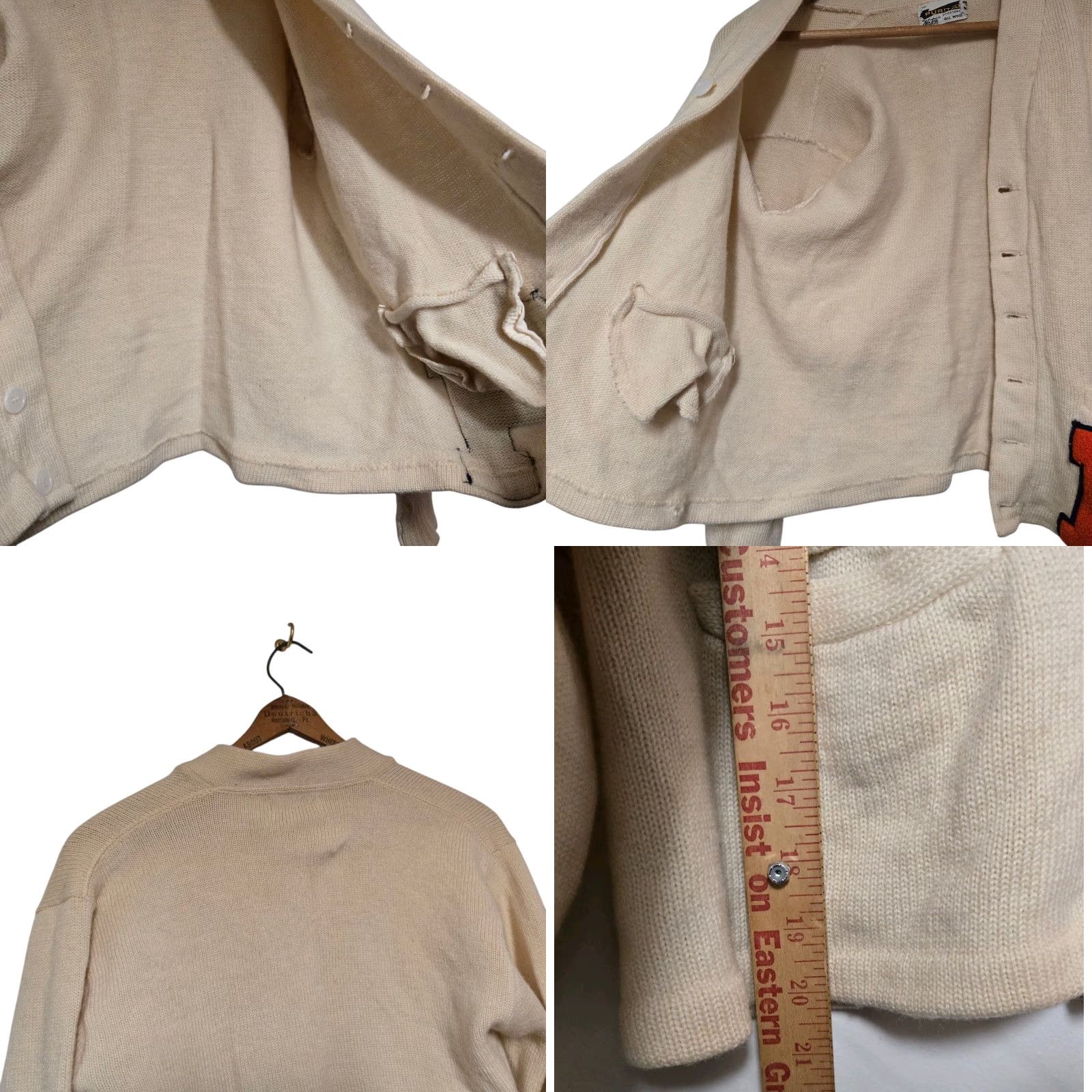 Vintage VINTAGE Puritan Letterman Varsity Cardigan Sweater M Cream 1950s Boys Mens Girls Size US M / EU 48-50 / 2 - 8 Thumbnail
