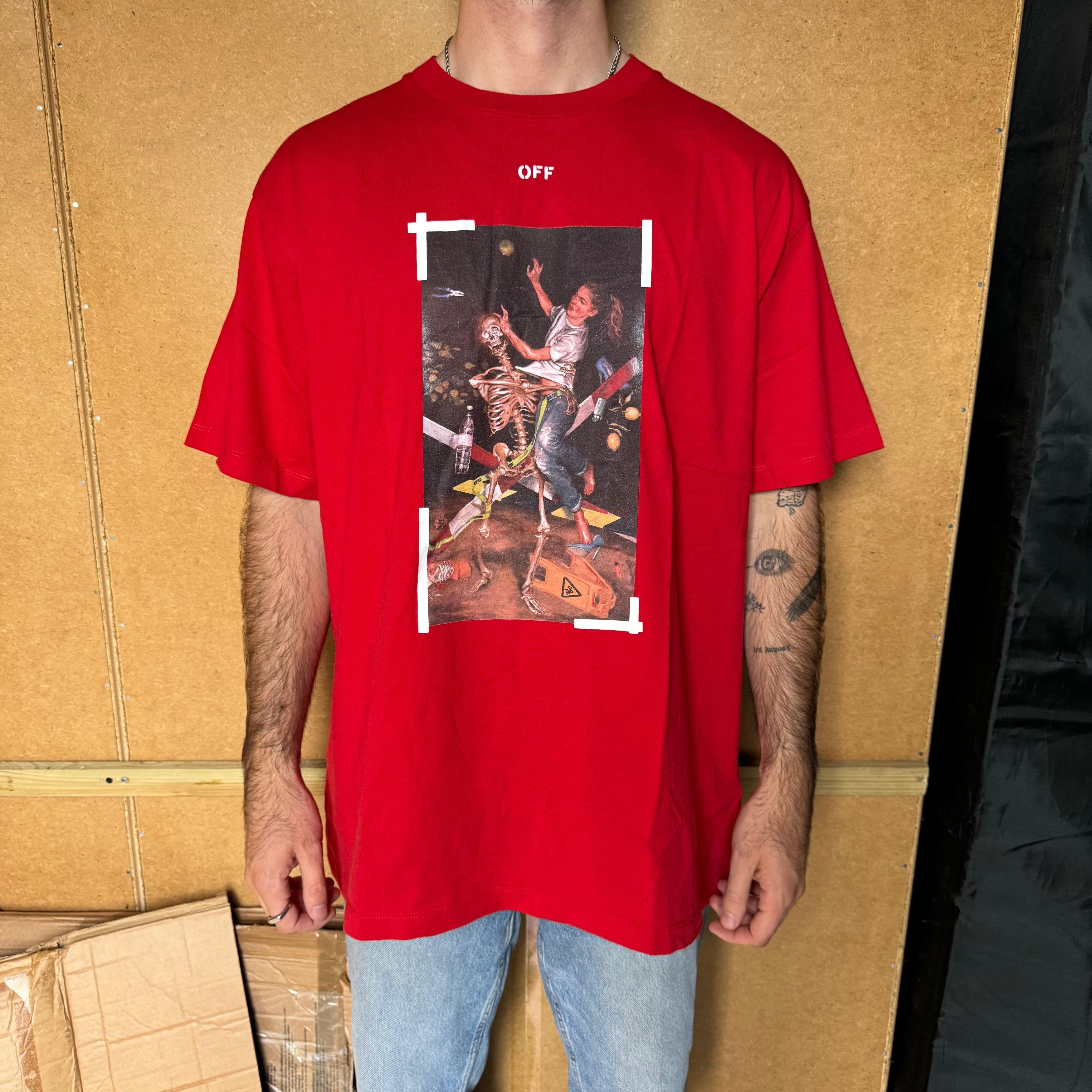 Off-White Red Pascal Skeleton Painting Arrows Oversized T-Shirt Size US M / EU 48-50 / 2 - 2 Thumbnail