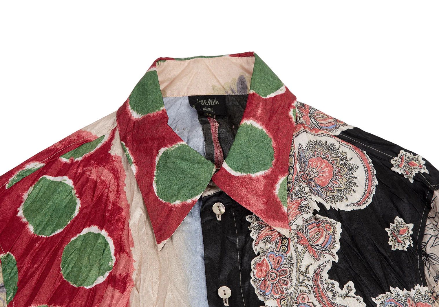 Jean Paul Gaultier Scarf Print Wrinkled Shirt in Black Green Red, Size 48 Size US M / EU 48-50 / 2 - 2 Thumbnail