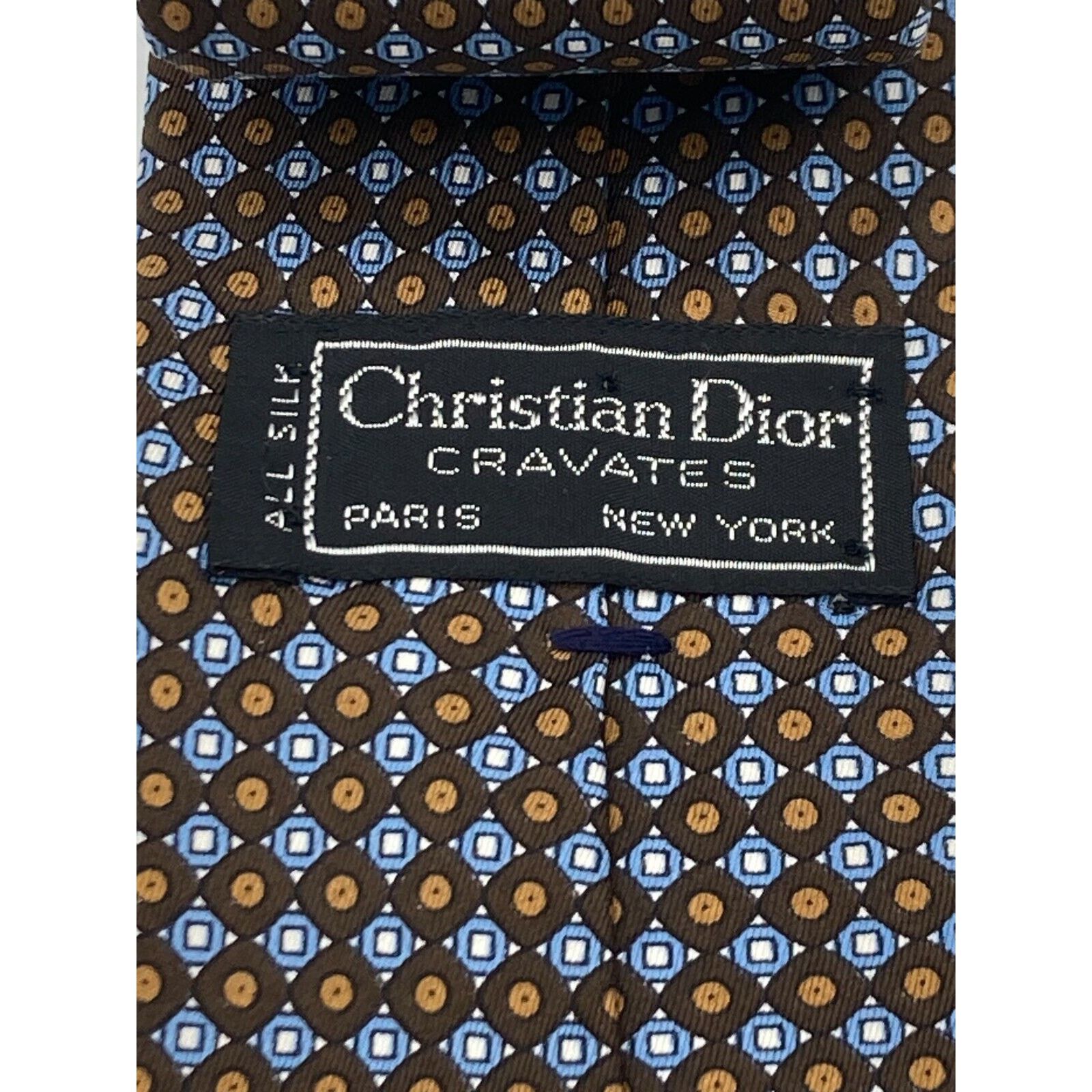 Dior Christian Dior Cravate Men's Tie Gold and Blue Geometric Size ONE SIZE - 3 Thumbnail