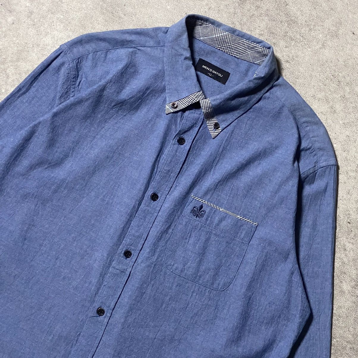 Japanese Brand Men Batsu Herringbone Blue Washed Shirt Size US XL / EU 56 / 4 - 2 Thumbnail