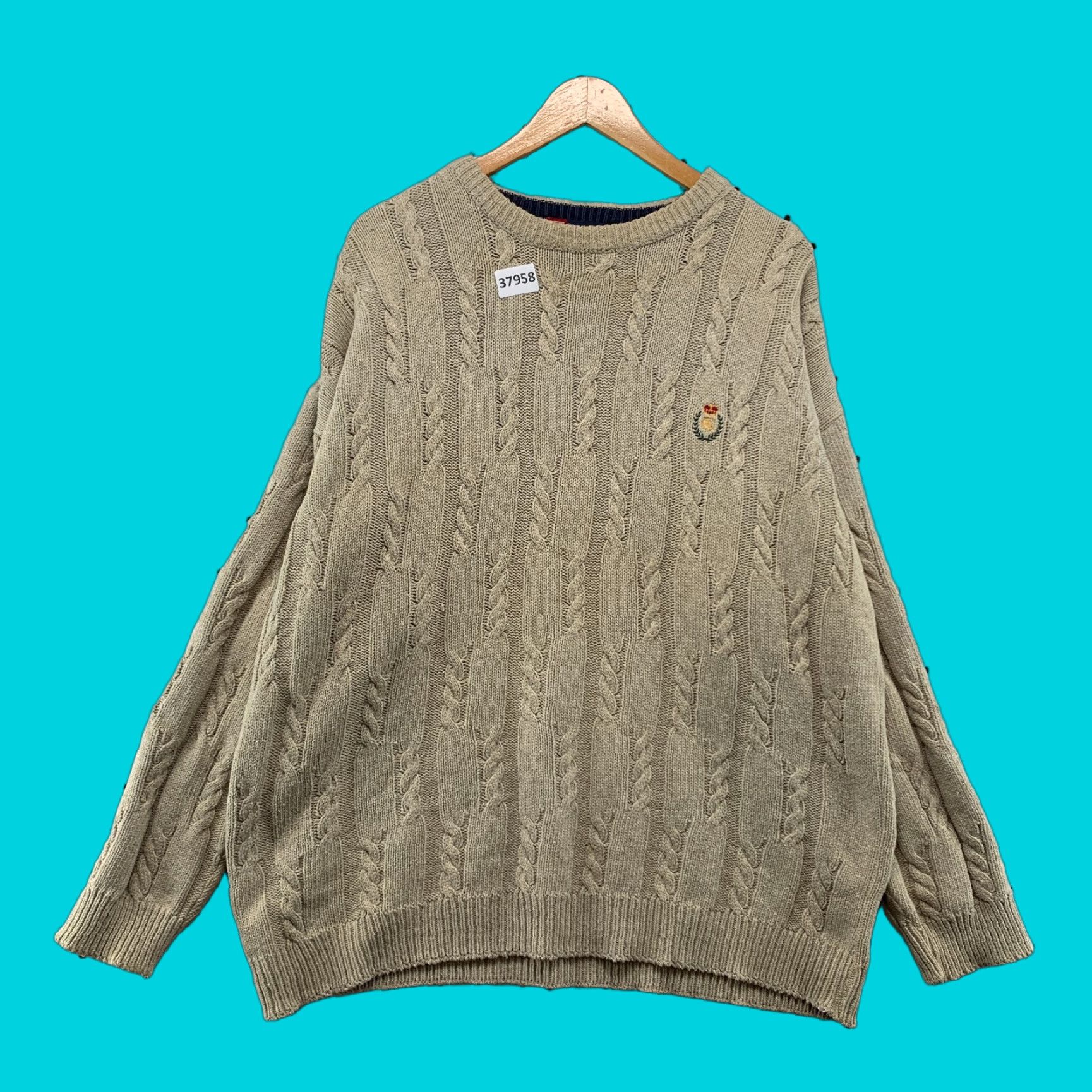 Ralph Lauren VINTAGE Ralph Lauren Knit Sweater Mens Large Brown Oversized Cable-Knit Crew Neck Pullover Size US L / EU 52-54 / 3 - 1 Thumbnail