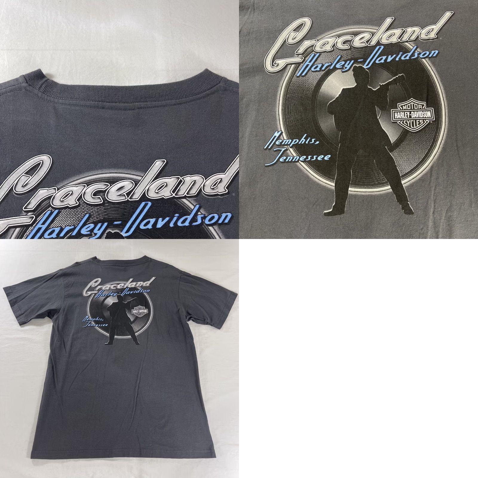 Harley Davidson Harley-Davidson L T-Shirt Men Gray Elvis Graphic Y2K USA Memphis Tennessee Graceland Skull Vintage Size US L / EU 52-54 / 3 - 9 Thumbnail