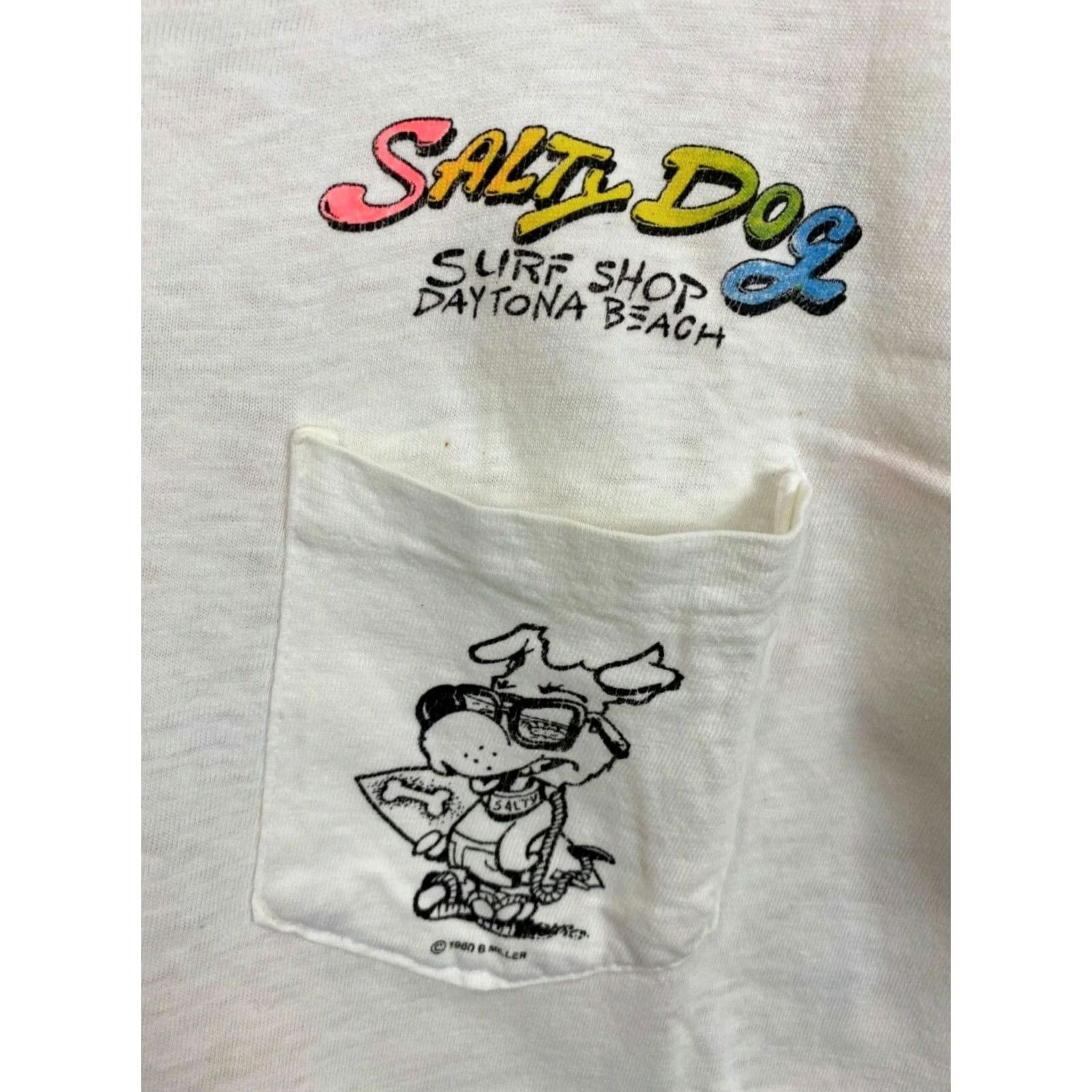 Vintage VINTAGE Spring Break With Salty Dog 80s Surf Shop Art T-Shirt M White Mens Size US M / EU 48-50 / 2 - 5 Thumbnail