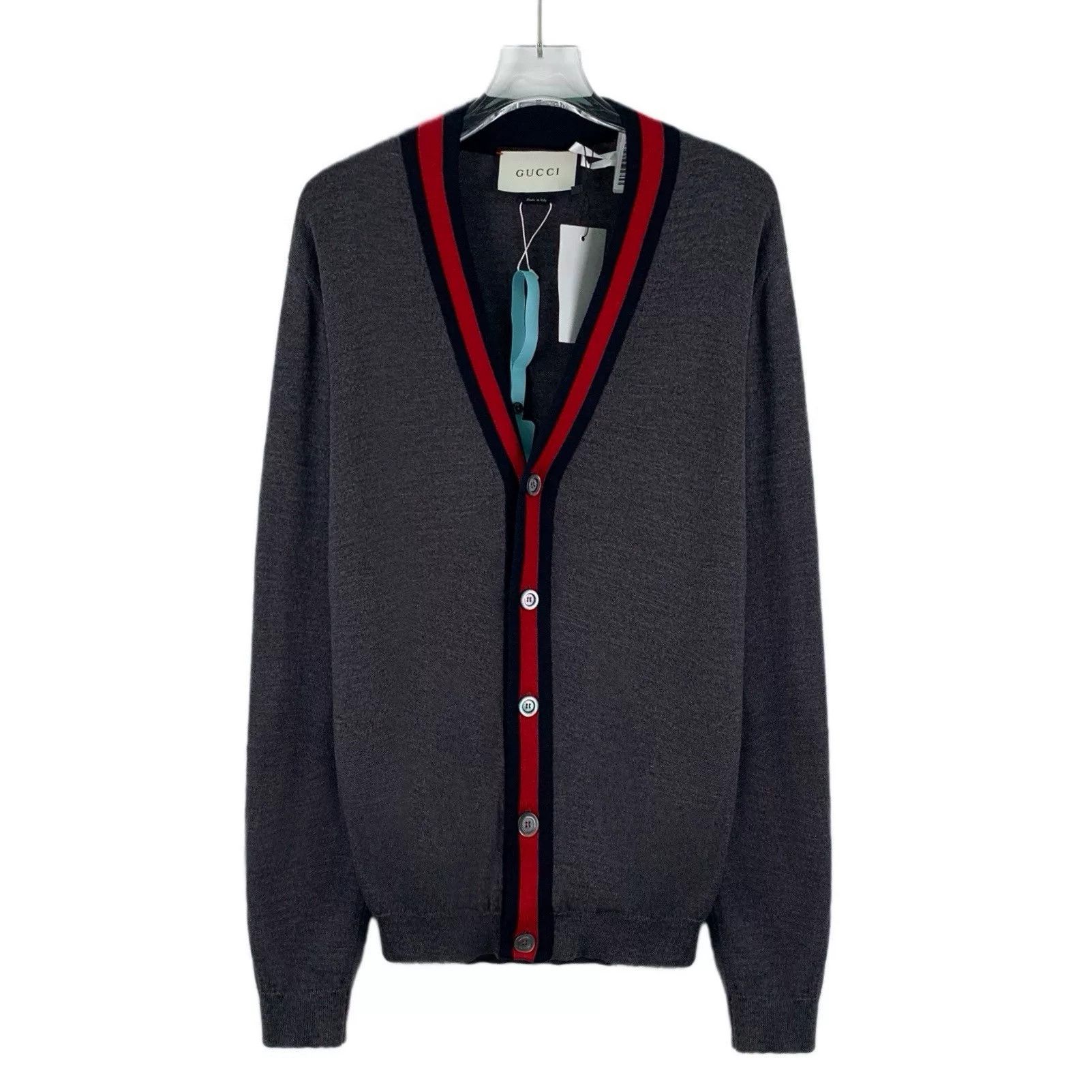 Gucci Gucci Gray Stripe Wool Knit Cardigan Size US L / EU 52-54 / 3 - 1 Thumbnail