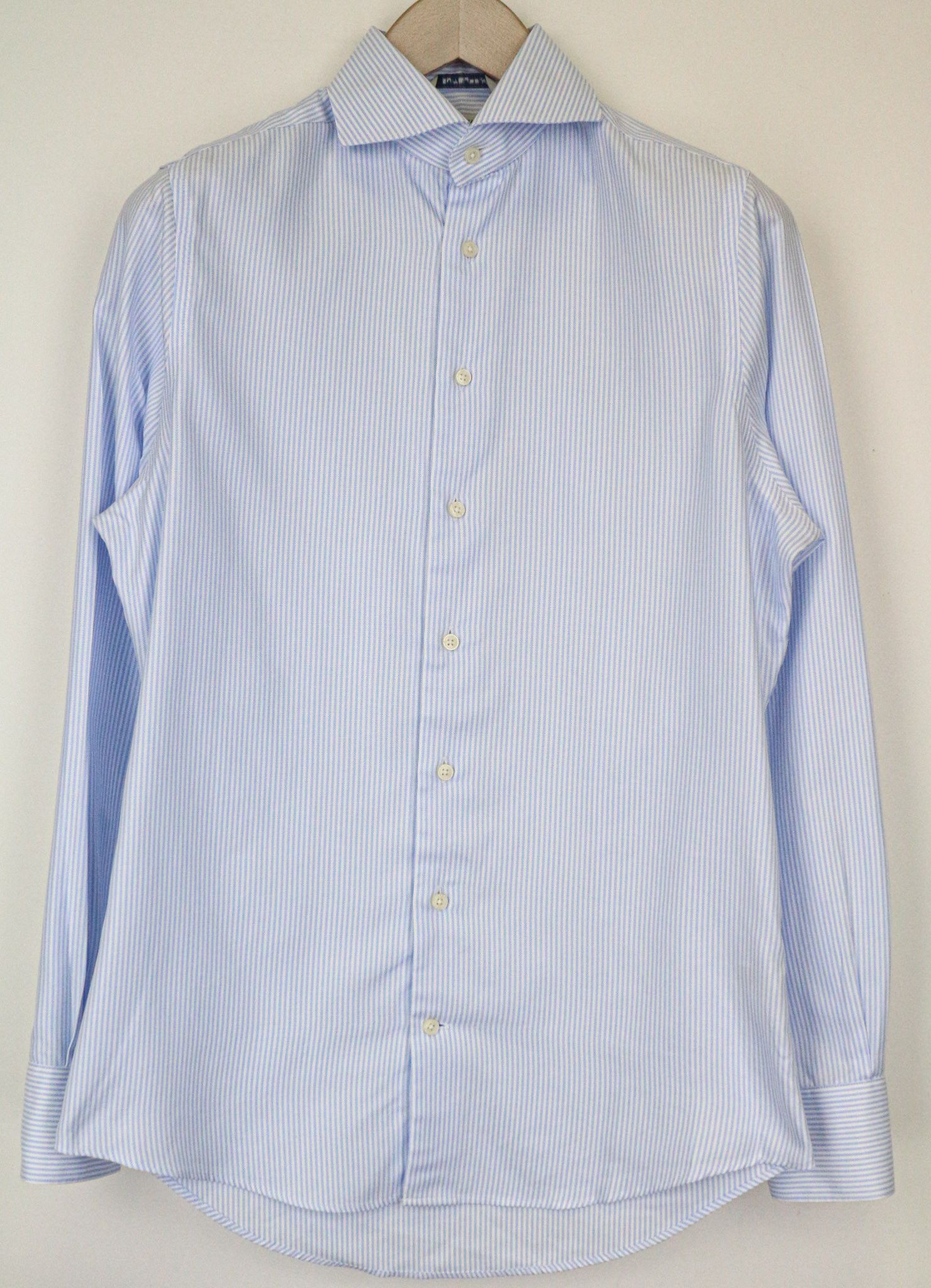 Suitsupply 37/14 1/2 Extra Slim Blue Cotton Striped Shirt 79369 Size 38R - 1 Thumbnail