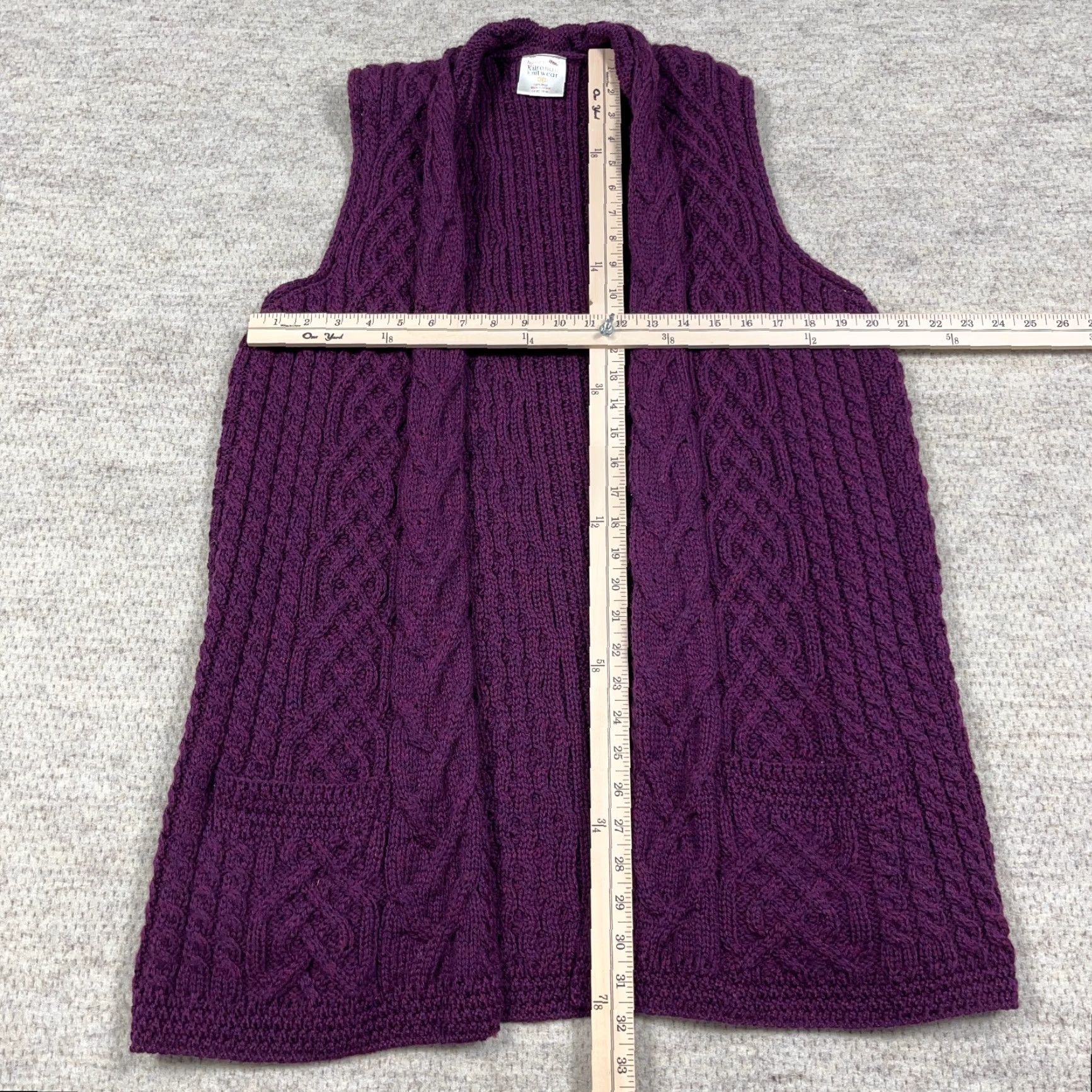 Vintage Kilronan Knitwear Sweater Vest Women XL Purple Wool Cable-Knit Open Front Cardigan Knitwear Pattern Solid Winter Fall Womens Kilronan Rib Cable Vest Size XL / US 12-14 / IT 48-50 - 5 Thumbnail