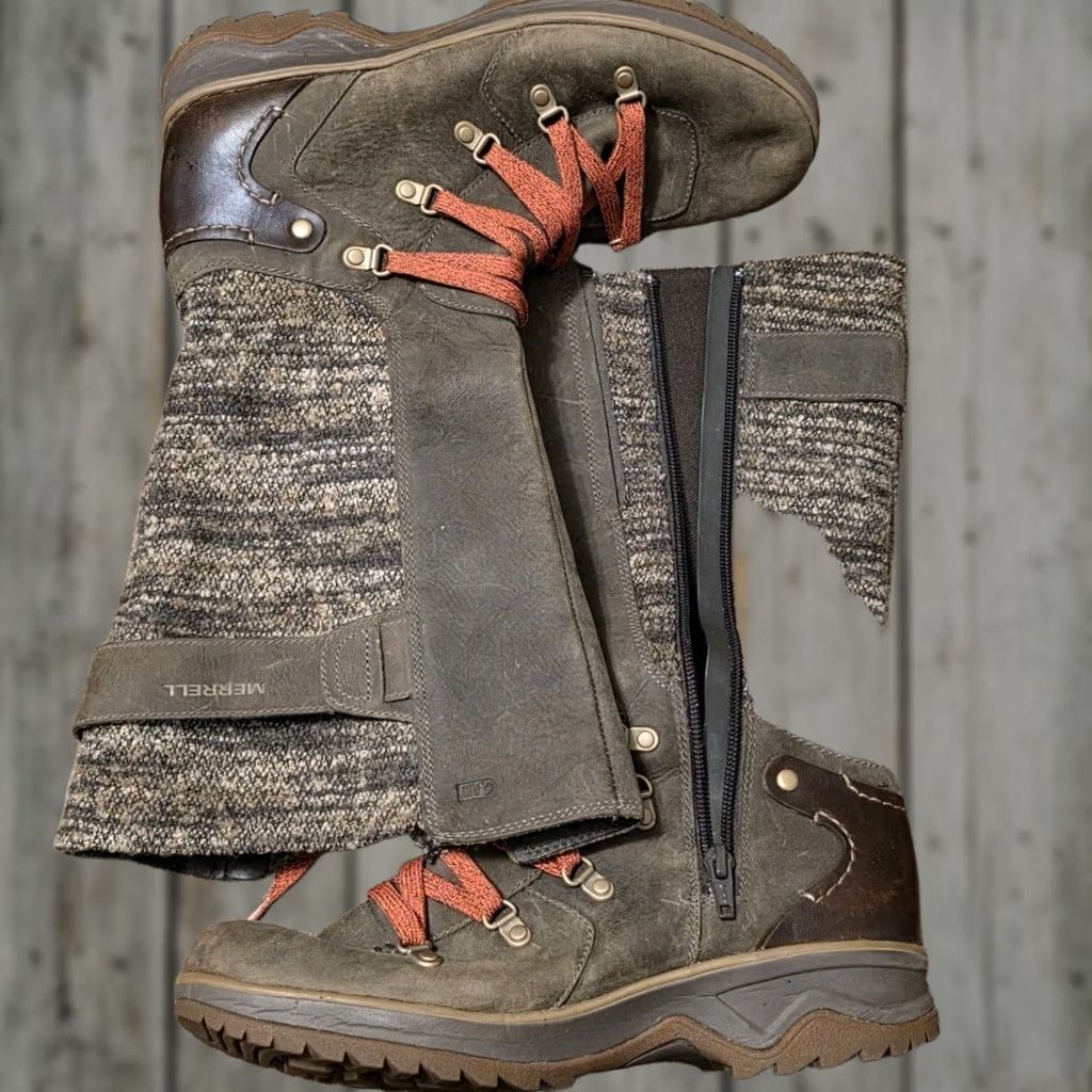 Merrell VINTAGE Merrell Eventyr Peak Waterproof Women's Leather High Leg Boots Size 7.5 Brown Combat Boots Women 7.5 Size US 8 / IT 38 - 1 Thumbnail