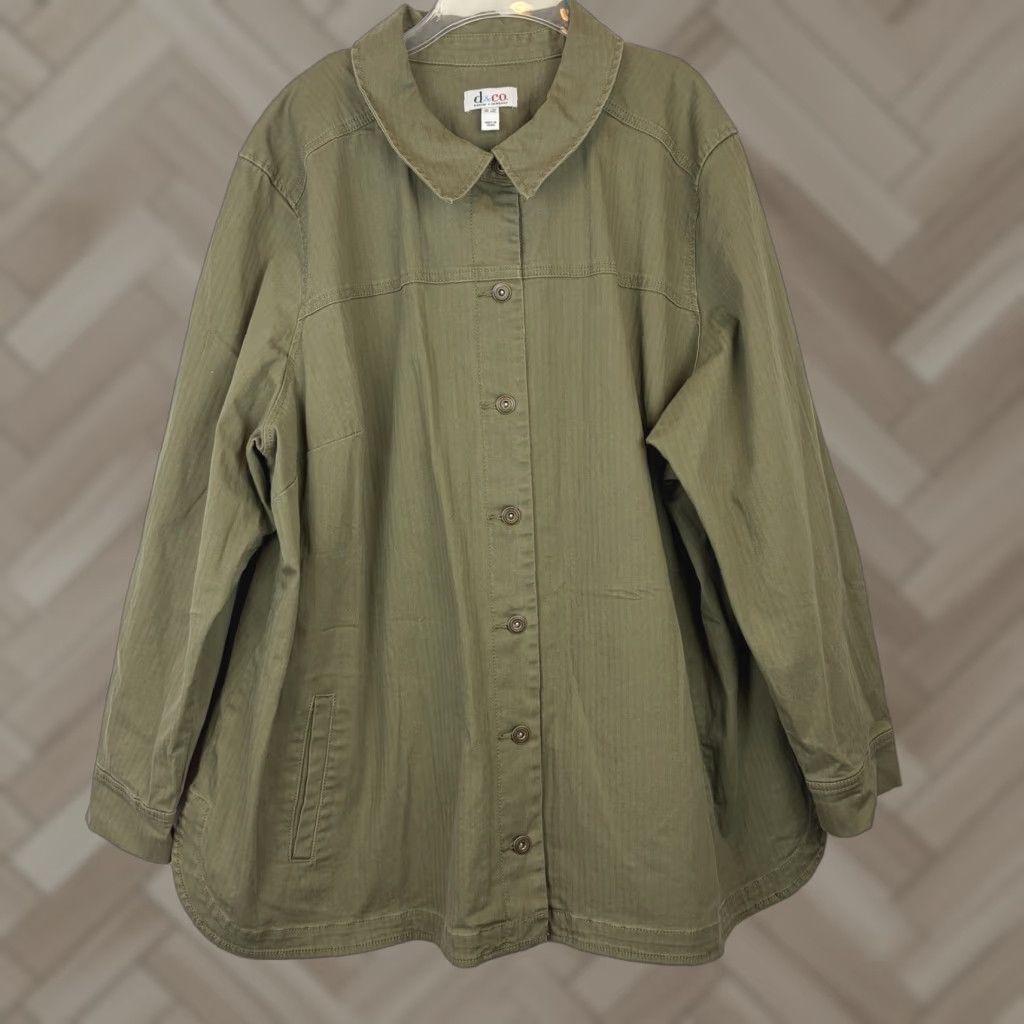 CO D&Co Jacket Womens 3X Green Denim Button Canvas Casual Full Button Size XXL / US 16-18 / IT 52-54 - 1 Thumbnail