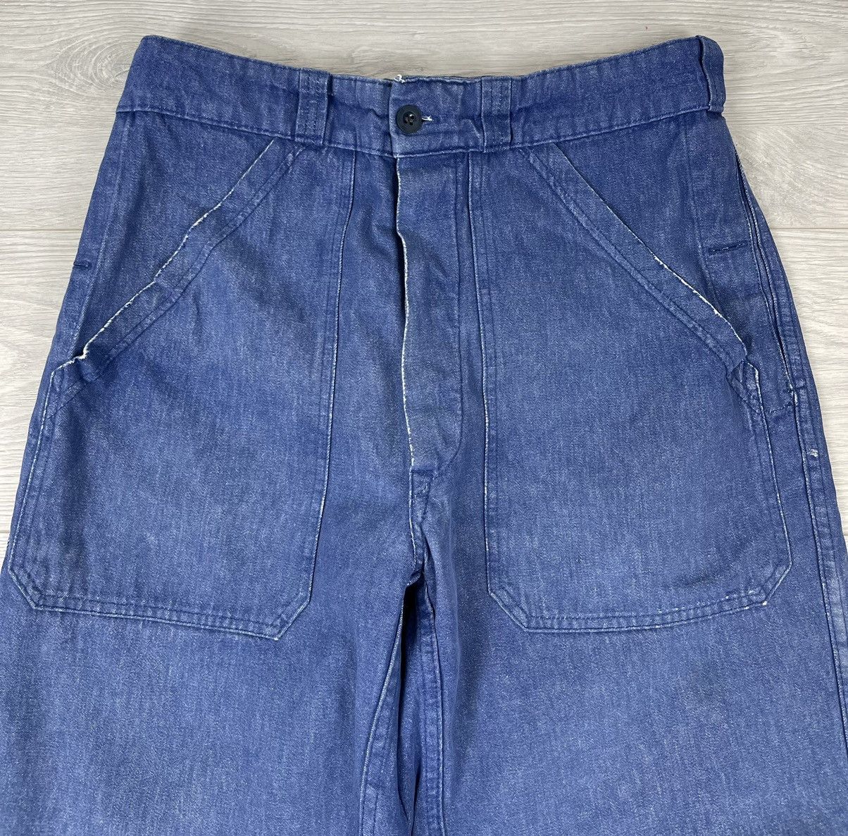 Le Laboureur Le Laboureur Vintage Blue Distressed Fade French Work Pants Size US 31 - 6 Thumbnail