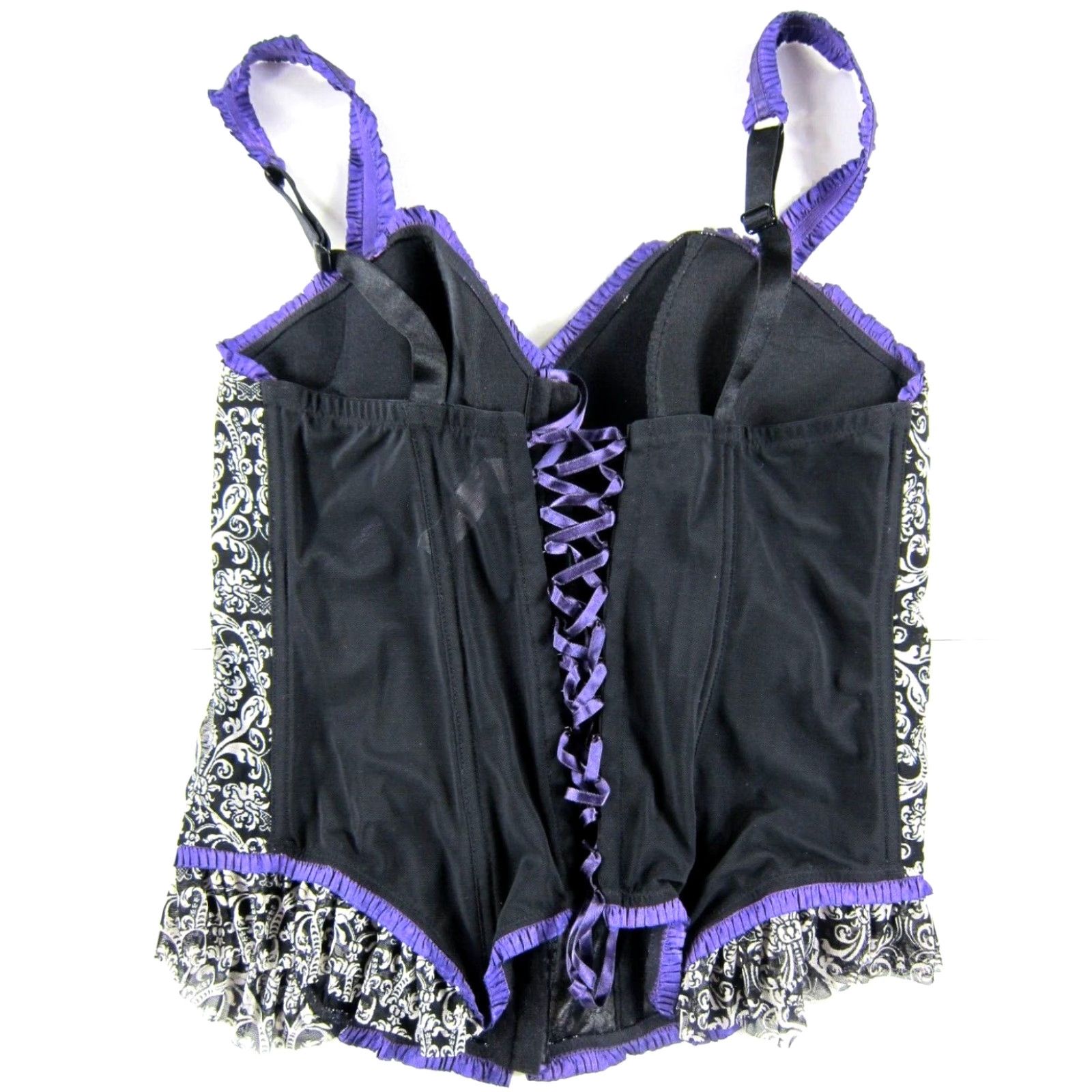 Vintage VINTAGE Cacique Purple Black Sexy Lace Floral Lace Up Corset Bustier Top 14/16 Size XL / US 12-14 / IT 48-50 - 2 Thumbnail
