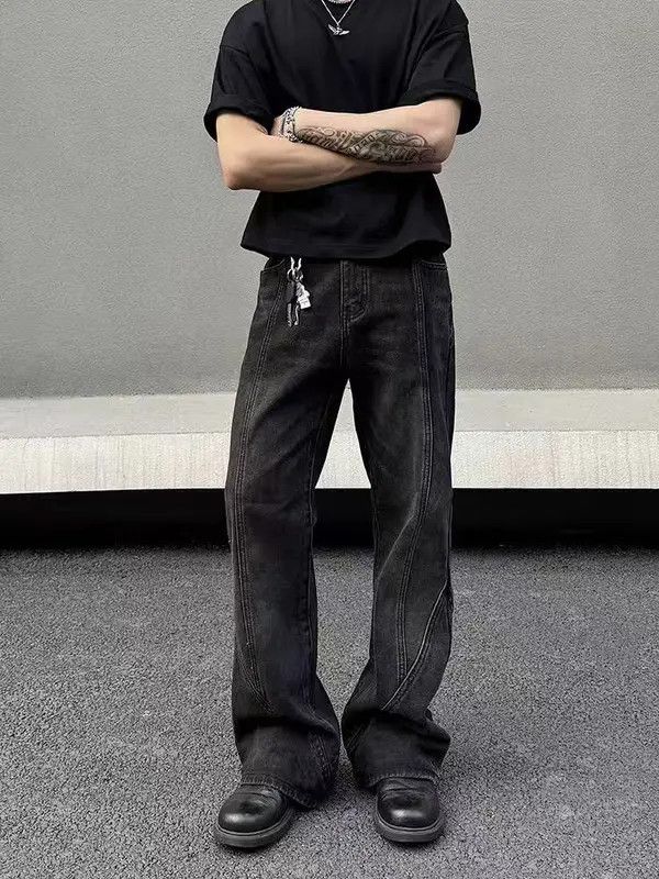 VIBE Washed Black Spliced Micro Flare Straight Leg Jeans Size US 34 / EU 50 - 2 Thumbnail