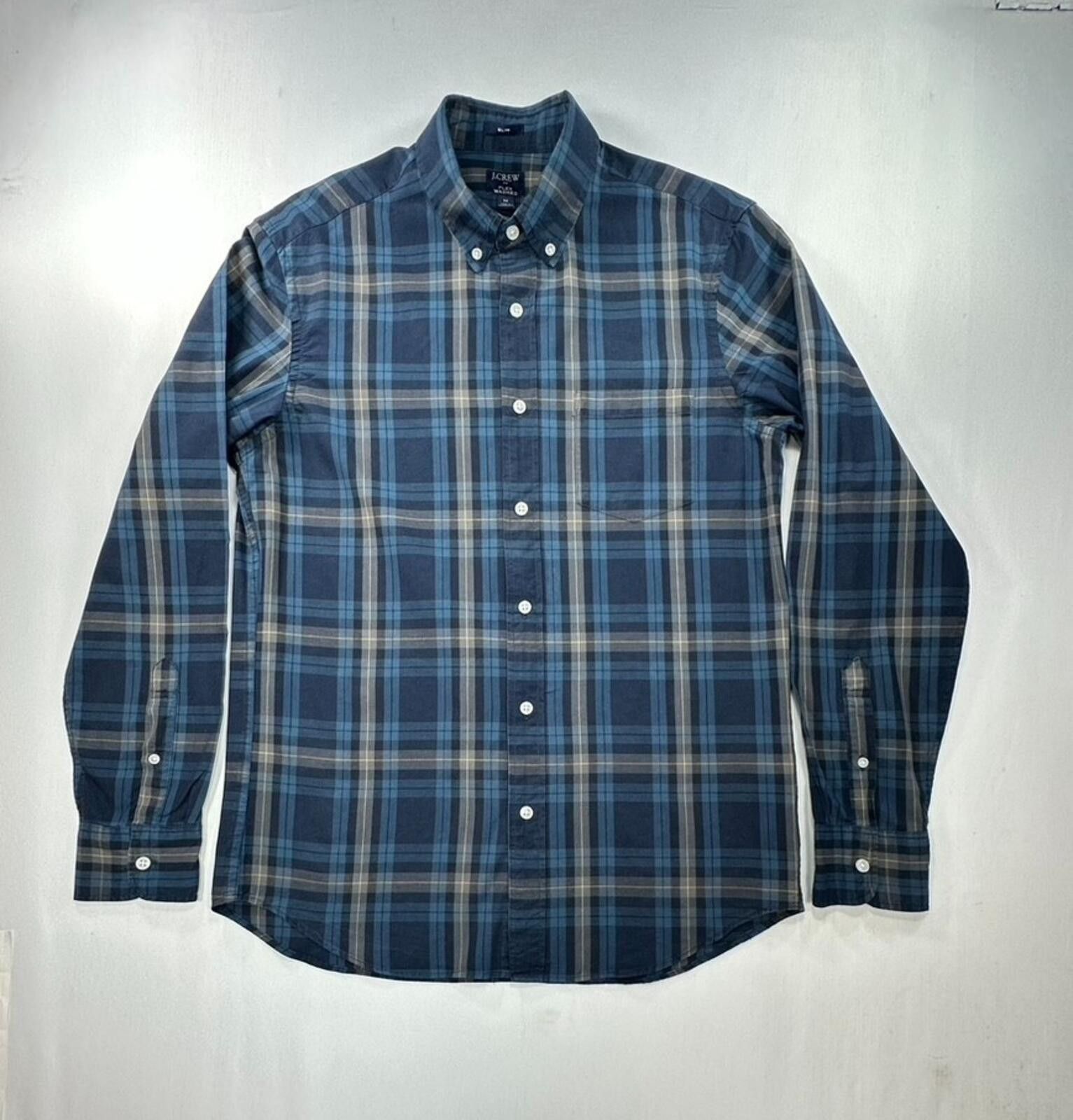 H&M J Crew Flex Washed Slim Plaid Oxford Button-Up Blue Mens M Size US M / EU 48-50 / 2 - 1 Thumbnail