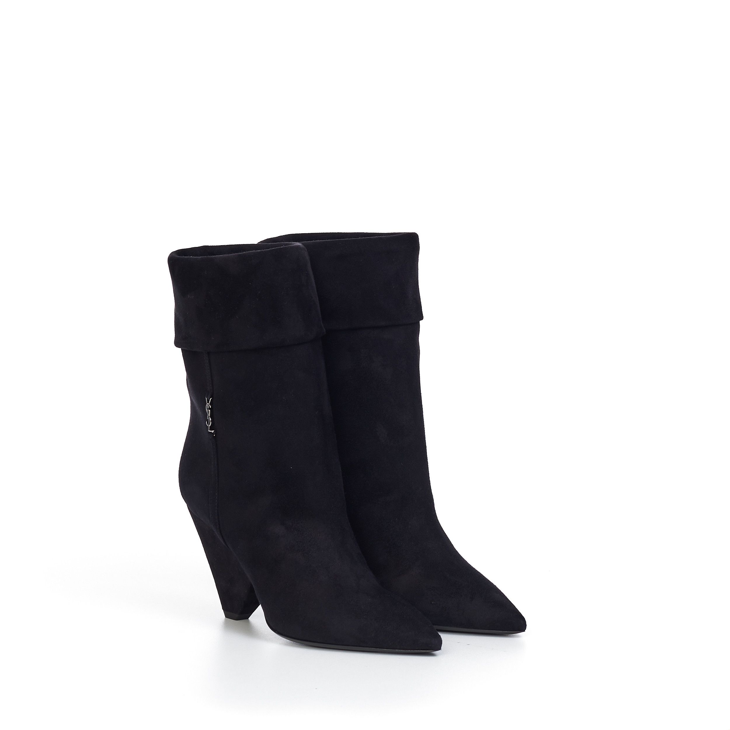 image of Saint Laurent Paris Niki Ankle Booties In Black Suede, Women's (Size 8)