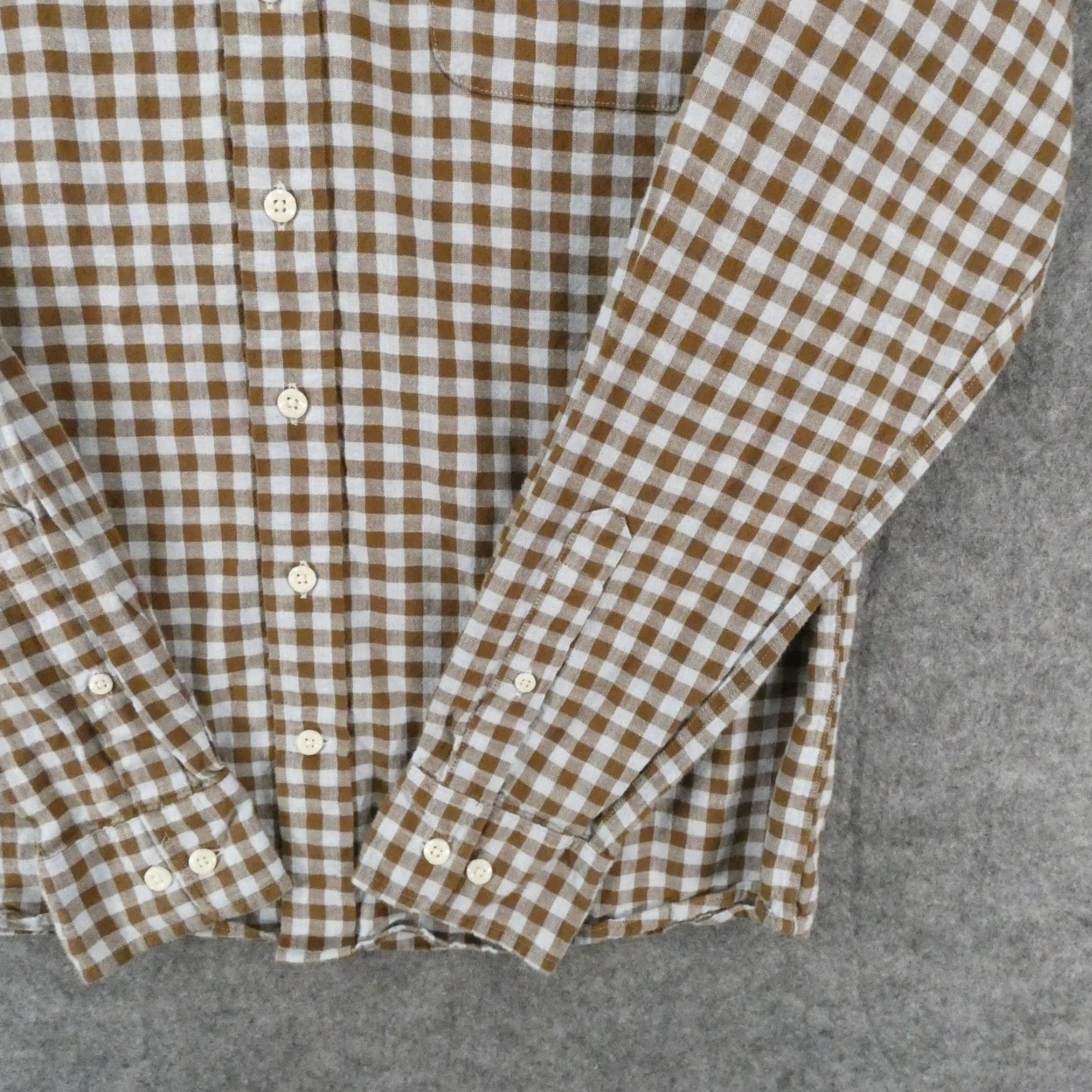 Johnnie-O Shirt Mens M Long Sleeve Button-Up Brown Blue Check Preppy