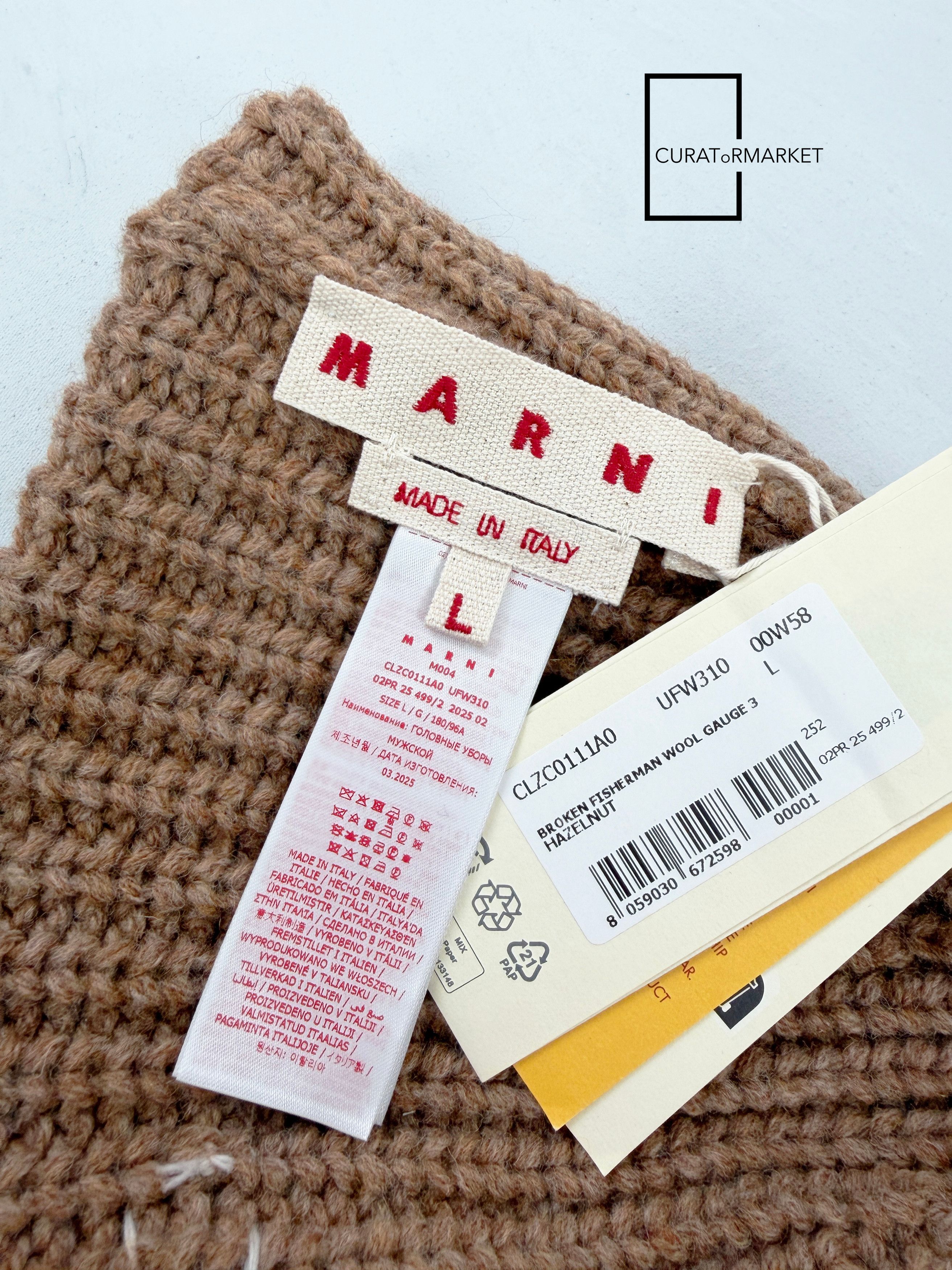 Marni L Distressed Embroidered Fisherman Shetland Wool Beanie FW25 Size ONE SIZE - 4 Thumbnail