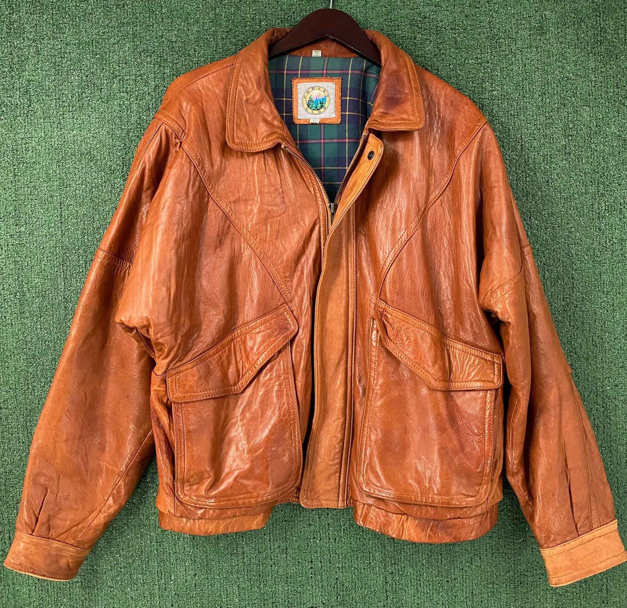 Vintage 90’s Forest Club Tobacco Soft Leather Plaid Lined Jacket XL Size US XL / EU 56 / 4 - 1 Thumbnail