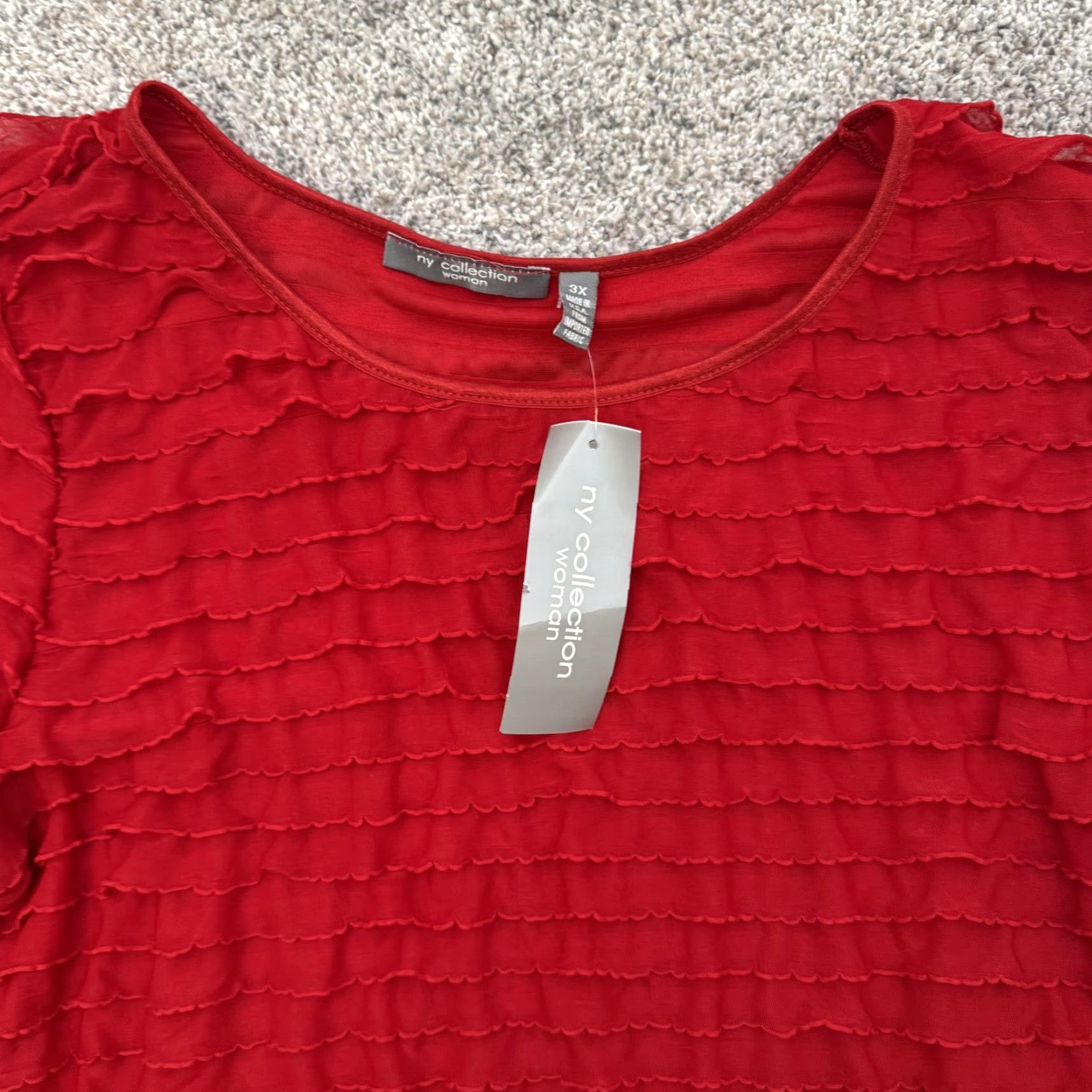 Vintage NY Collection Blouse 3X Plus Red Ruffles Holiday Christmas Boho Office Shirt Womens Size XXL / US 16-18 / IT 52-54 - 2 Thumbnail