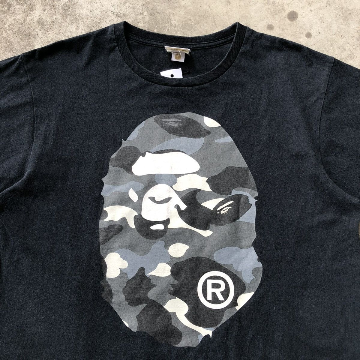 A Bathing Ape City Head Camo Black Big Logo Tee Bape