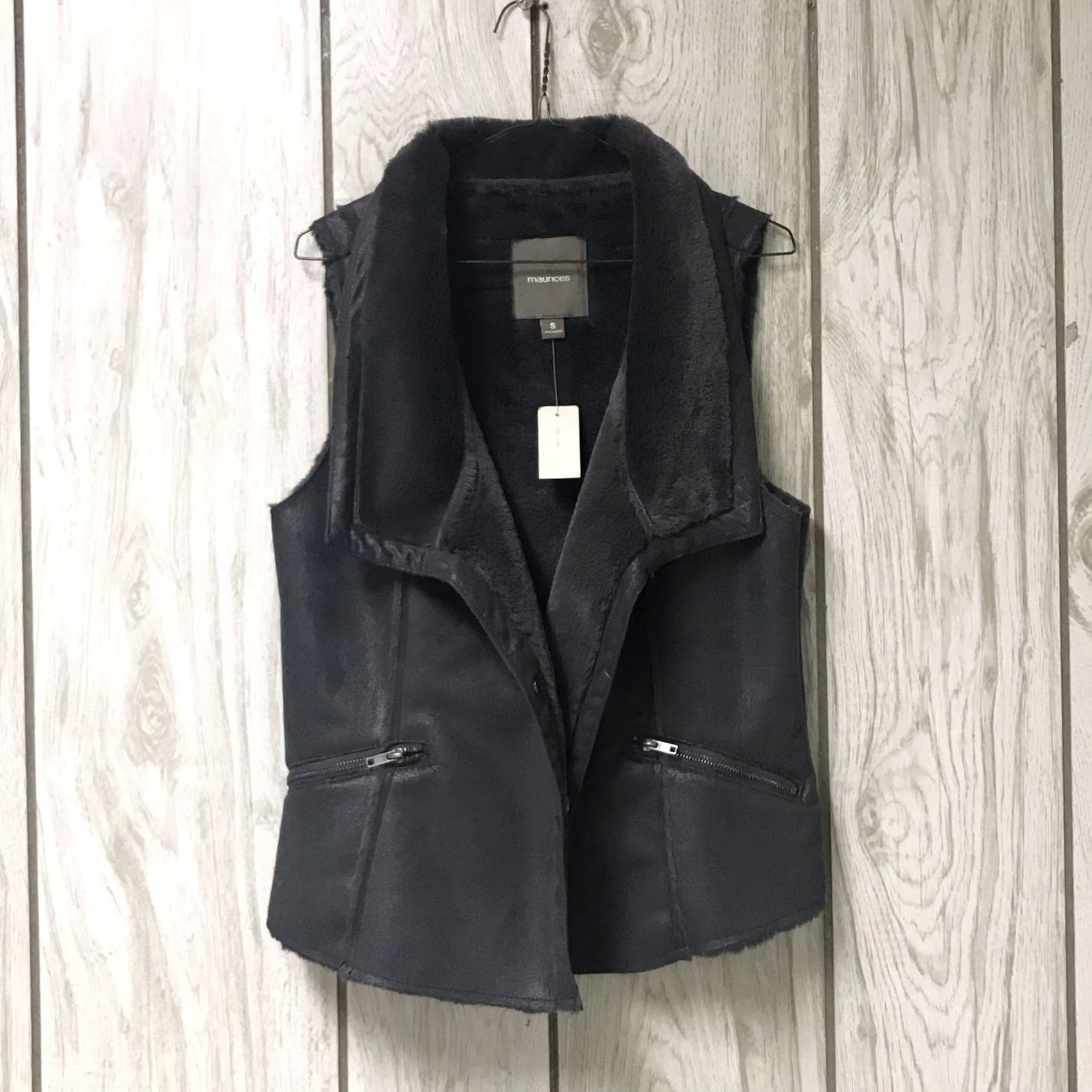 Vintage Maurices Women Gray Shimmer Faux Suede/Faux Fur Lining Snap Sleeveless Vest S Size S / US 4 / IT 40 - 3 Thumbnail