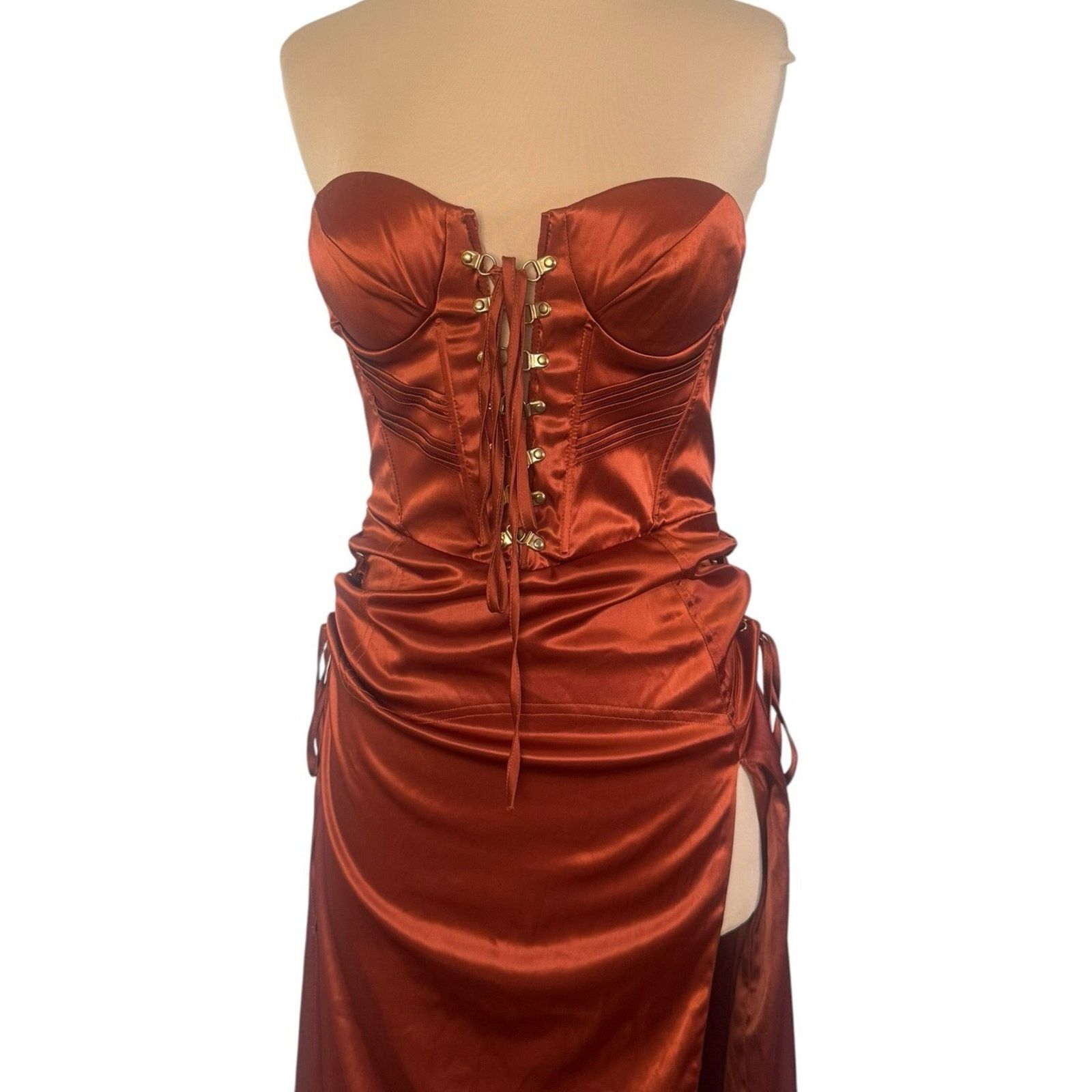 Fashion Nova FASHION NOVA Follow Your Daydream Satin Bustier Maxi Dress Size M / US 6-8 / IT 42-44 - 3 Thumbnail