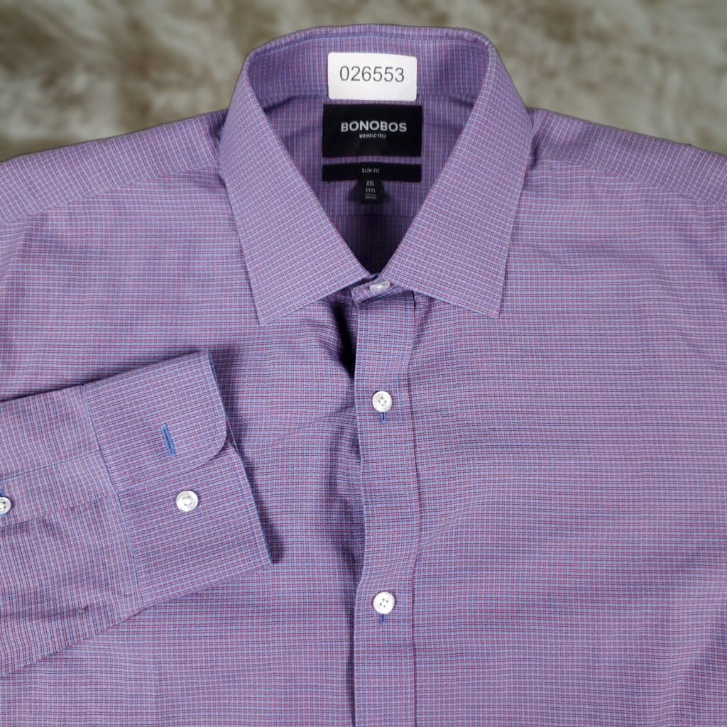 Bonobos Bonobos Shirt Mens 2XL Purple Check Button-Up Long Sleeve Casual/Business/Workwear, Modern Classic Preppy, Men's Button-Down Collared Cotton Size US XXL / EU 58 / 5 - 1 Thumbnail