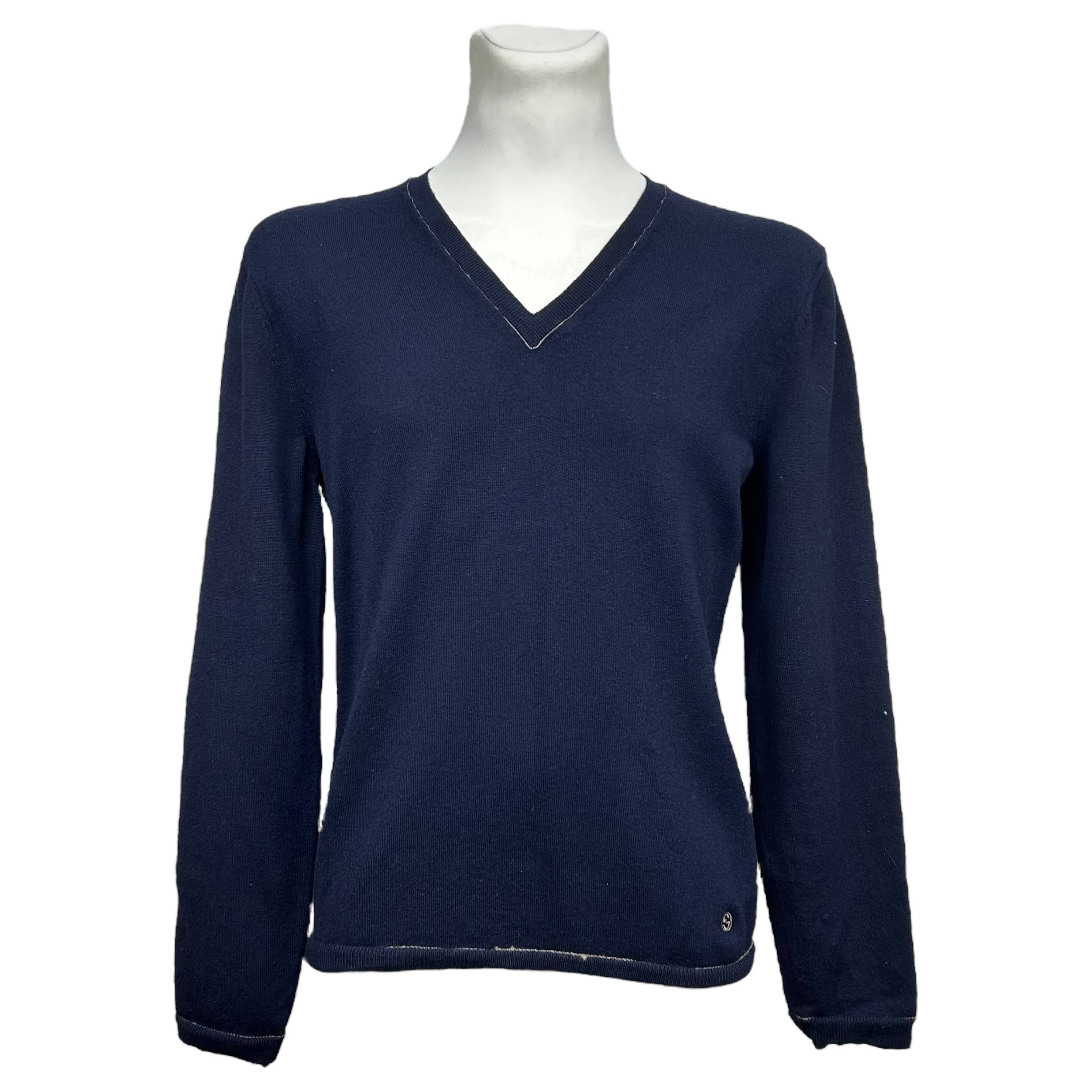 Gucci Gucci Pure Wool V-Neck Navy Blue Pullover Sweater XL Size US XL / EU 56 / 4 - 1 Thumbnail