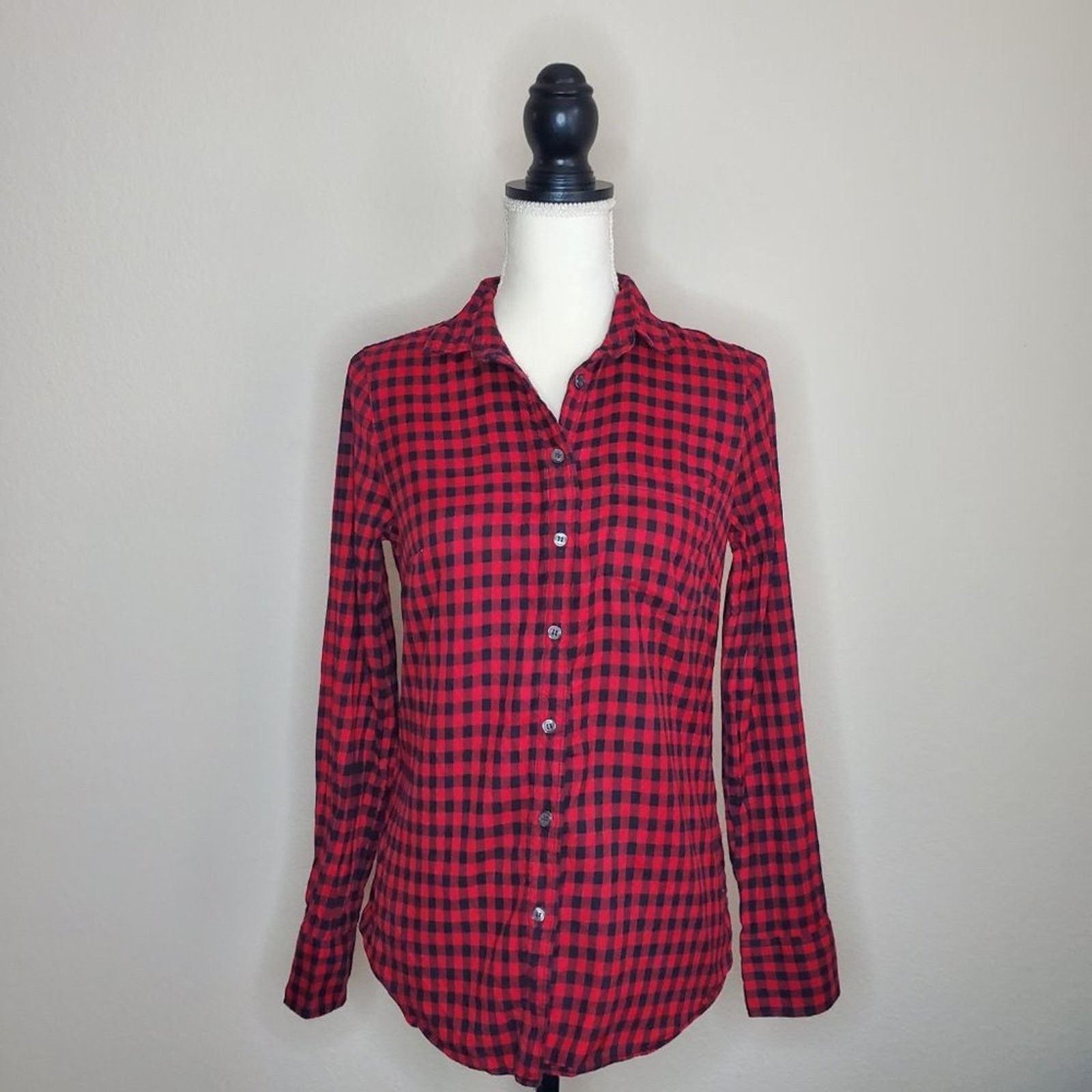 J.Crew J. Crew Red Buffalo Check Blouse XS Size XS / US 0-2 / IT 36-38 - 1 Thumbnail