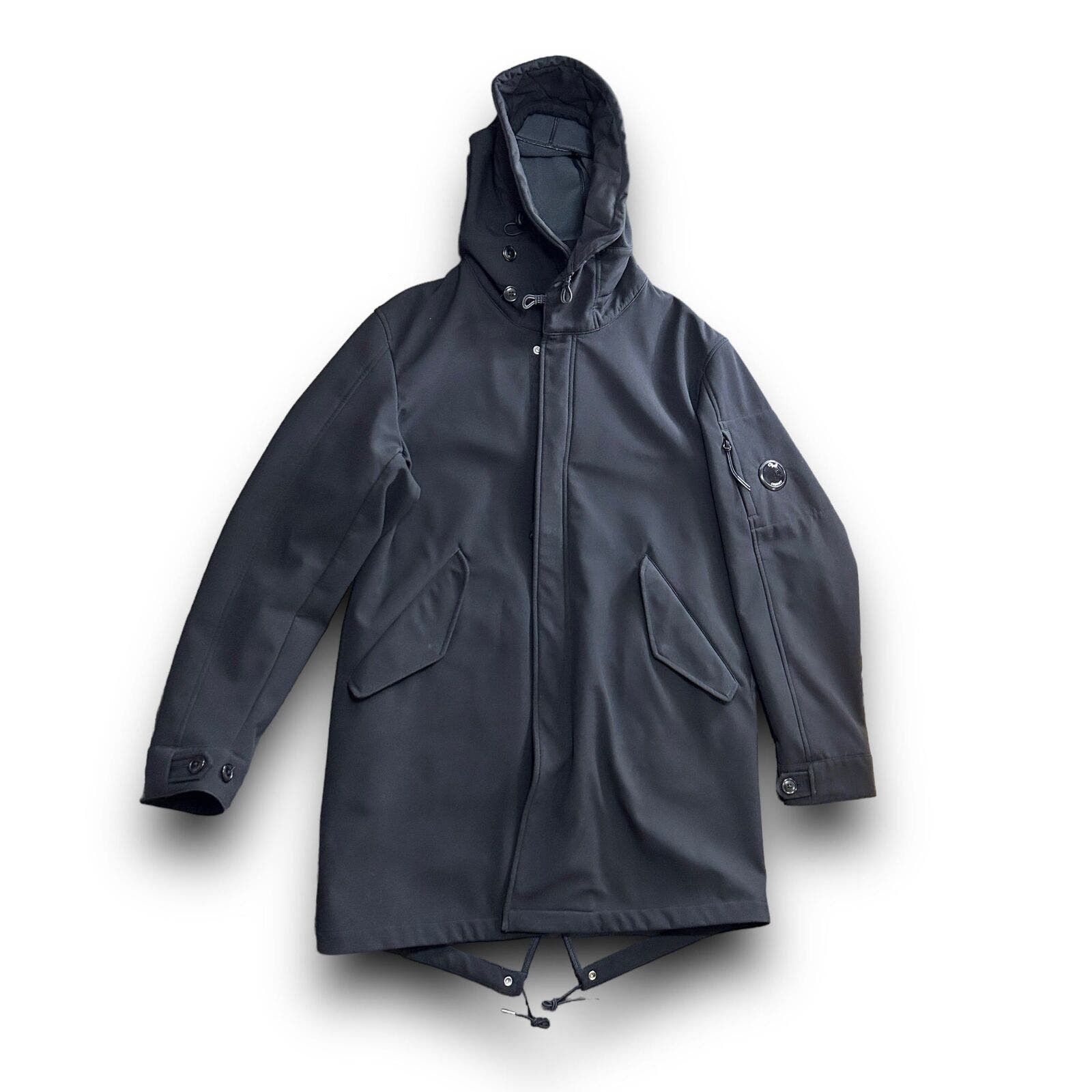 image of C P Company Long Coat, Soft Shell, Medium, Black, Men's