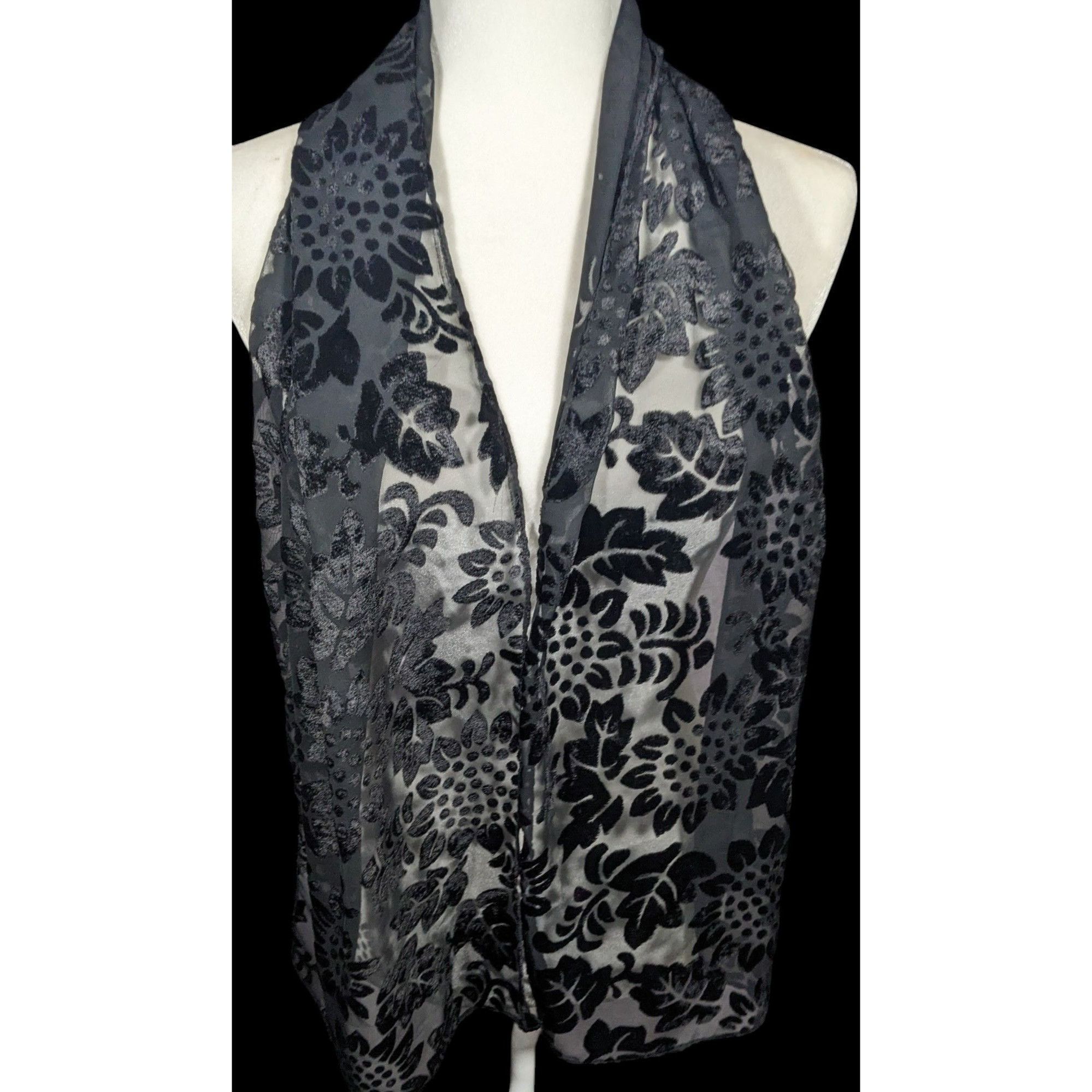 Other Gothic Floral Black Velvet Burnout Scarf Size ONE SIZE - 3 Thumbnail