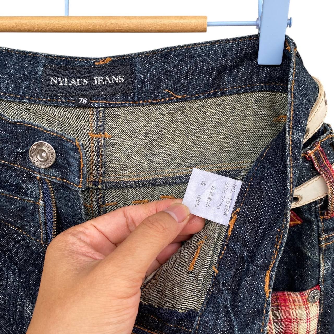 Japanese Brand Archival Nylaus Japan Double-Waist Belted Denim Y2K Harajuku Size US 29 - 15 Thumbnail