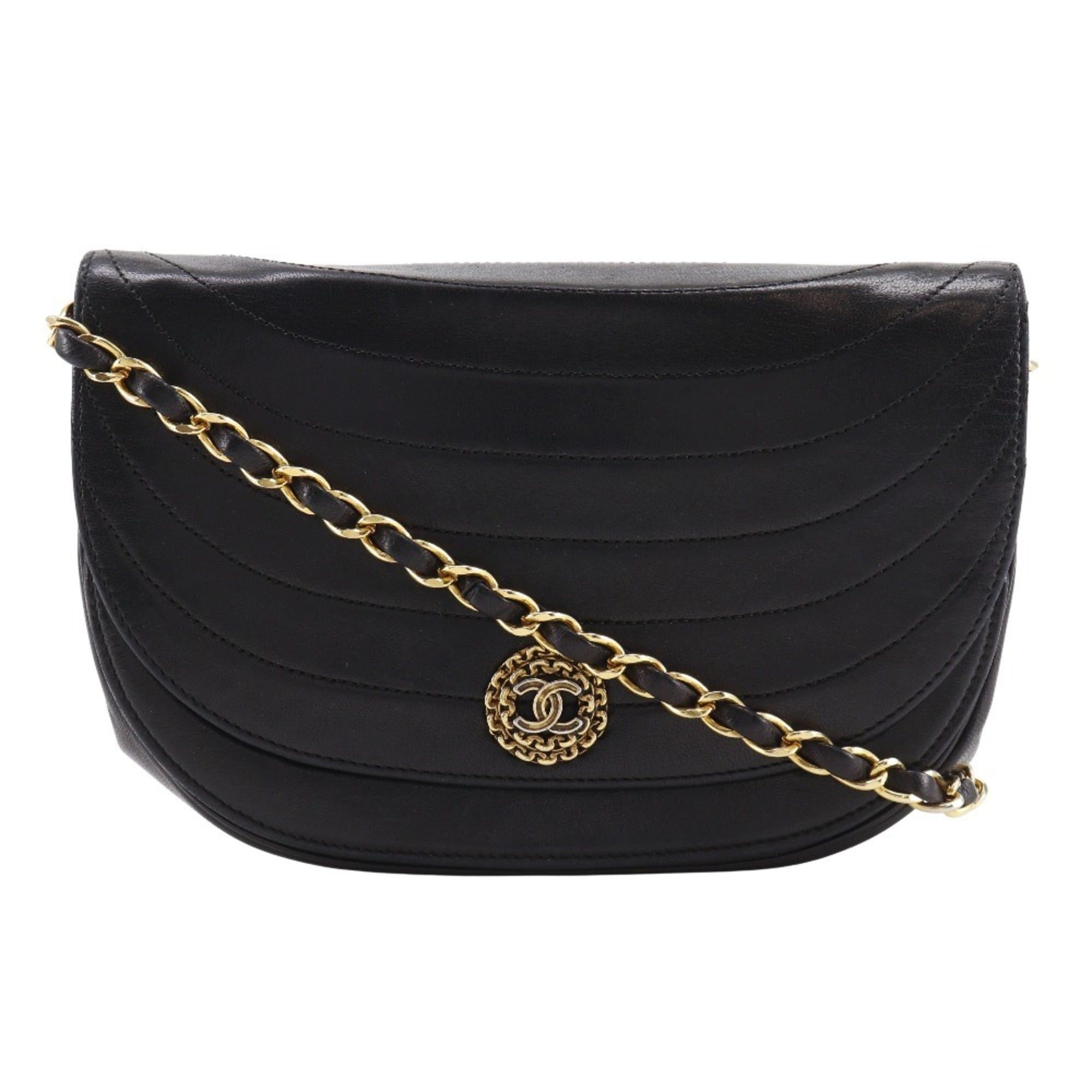 Chanel CHANEL Half Moon Chain Shoulder Bag, Vintage Lambskin, Black, Snap Button, Women's Size ONE SIZE - 1 Thumbnail