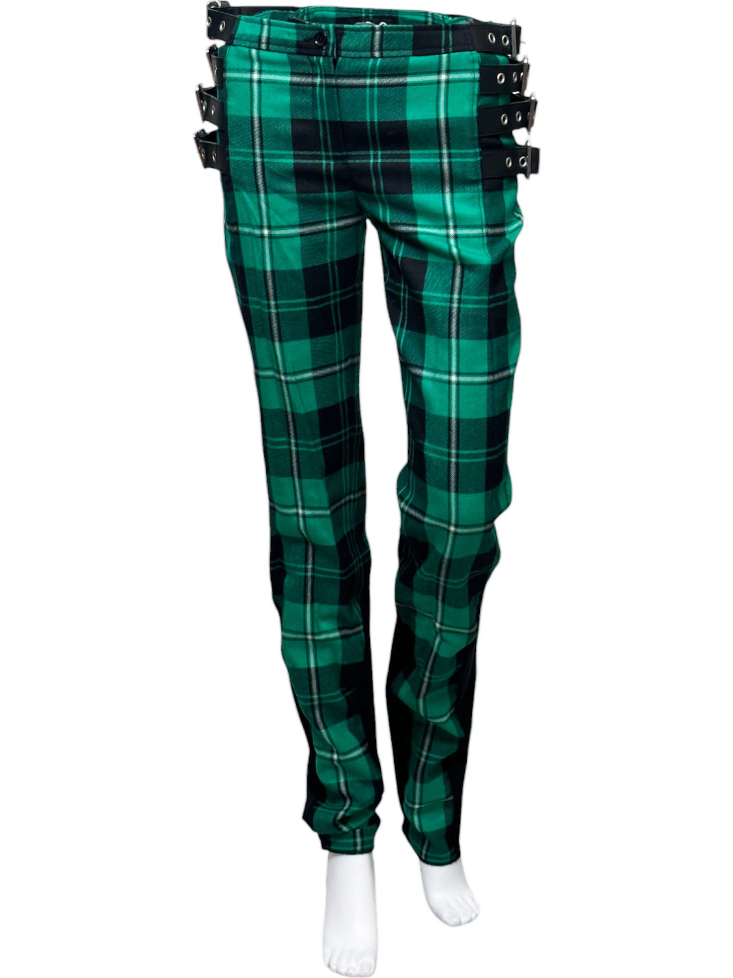 Dolce & Gabbana F/W 2003 Tartan Bondage Green Black Pants Size 26" / US 2 / IT 38 - 1 Thumbnail