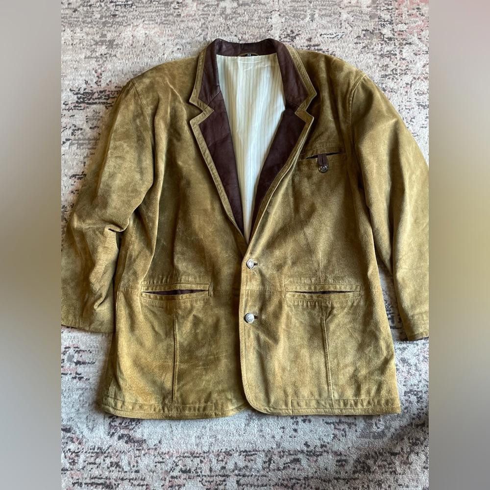 Designer Vintage Real Leather Suede Blazer Size 48R - 1 Thumbnail