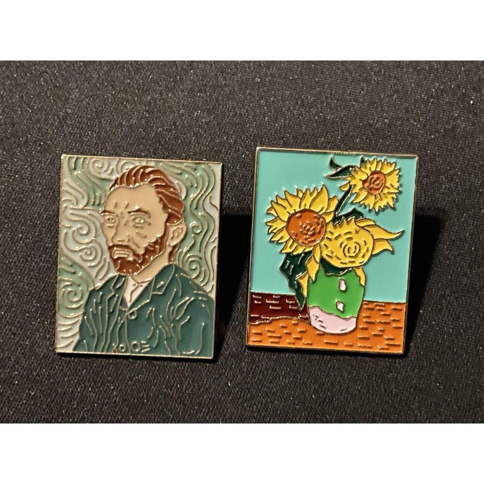 Other 2 Van Gogh Enamel Pins. Portrait & Sunflowers Textured Size ONE SIZE - 2 Thumbnail