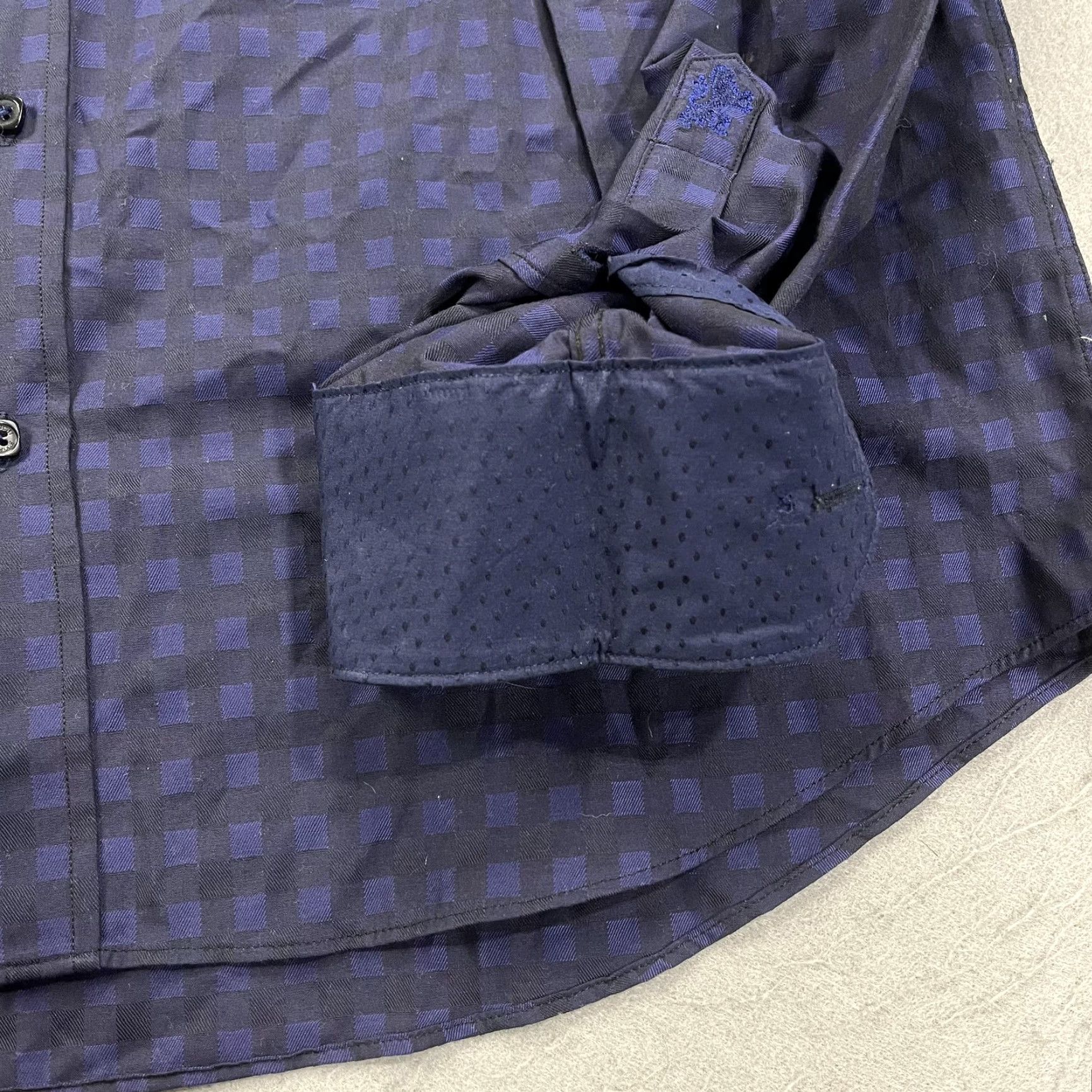 BUGATCHI Bugatchi Shirt Mens Medium Blue Check Classic Fit 100% Cotton Flip Cuff Contrast Size US M / EU 48-50 / 2 - 3 Thumbnail