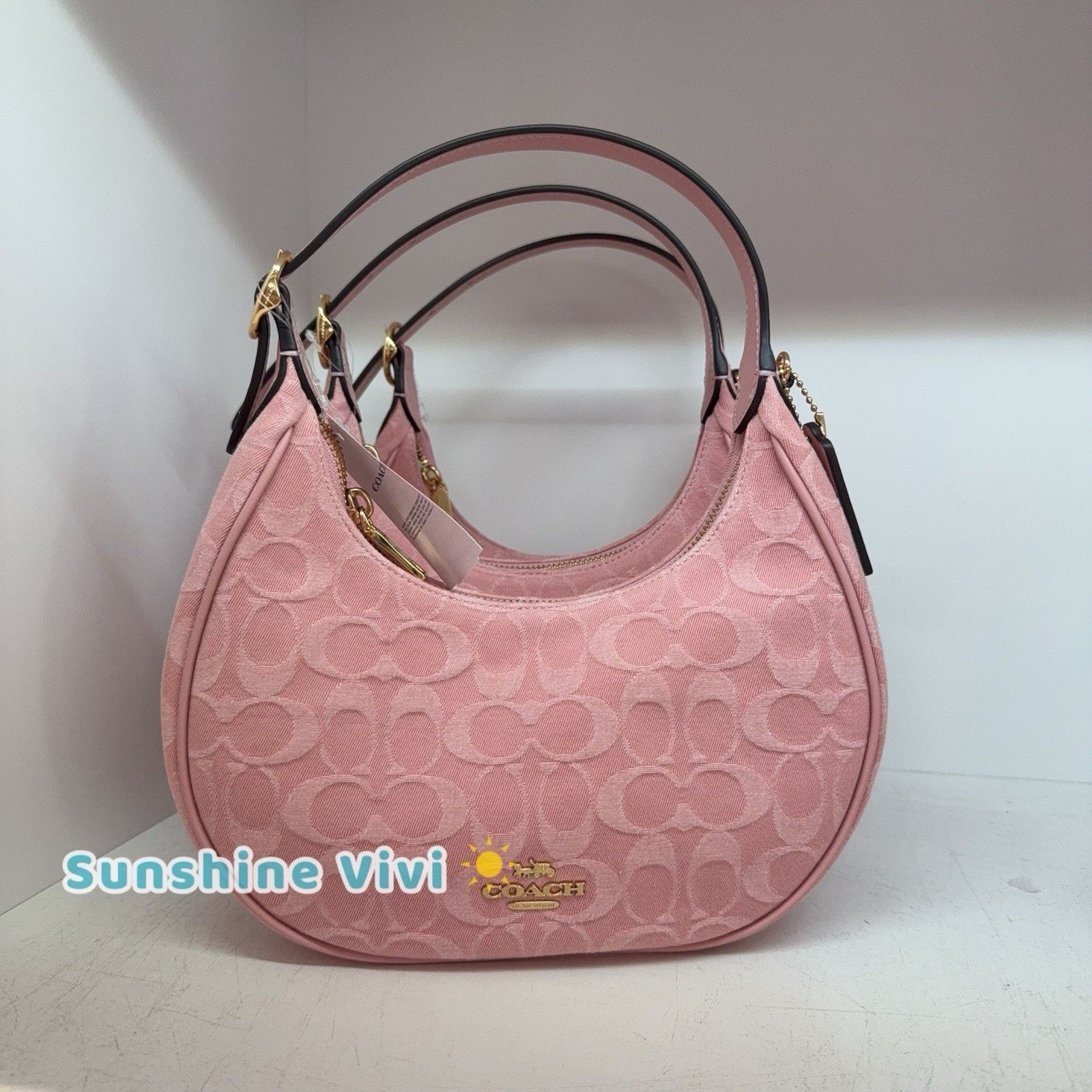 Coach NWT COACH Emily Shoulder Bag Denim Gold/Light Pink CEN04 Size ONE SIZE - 1 Thumbnail