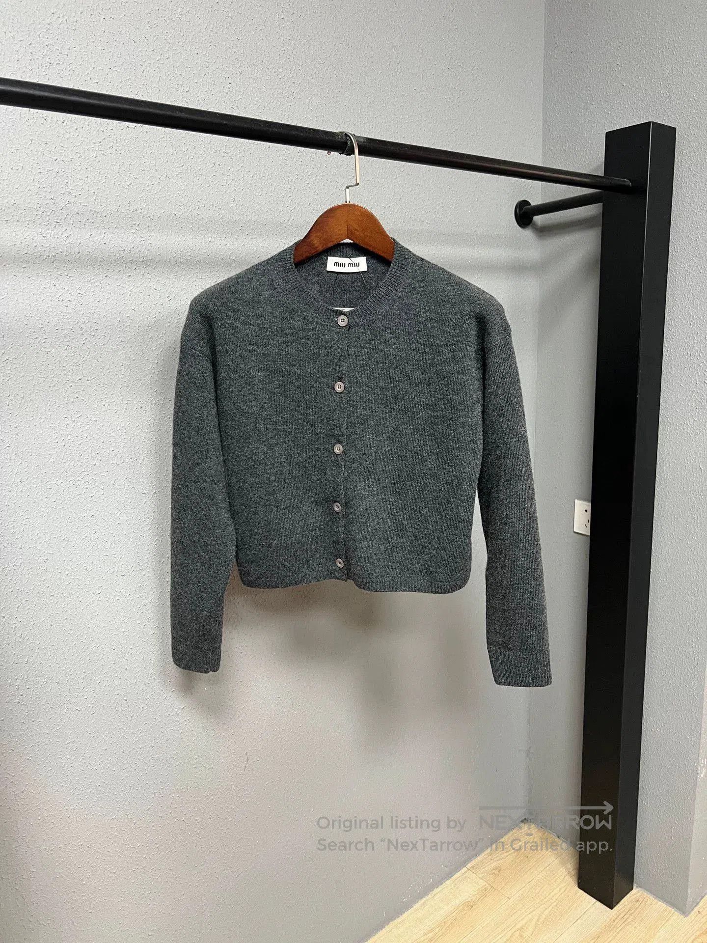 Miu Miu gray slogan cardigan from Miu Miu. Size M / US 6-8 / IT 42-44 - 1 Thumbnail