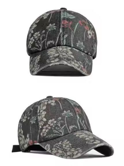Japanese Brand Gray Floral Baseball Cap Size ONE SIZE - 2 Thumbnail