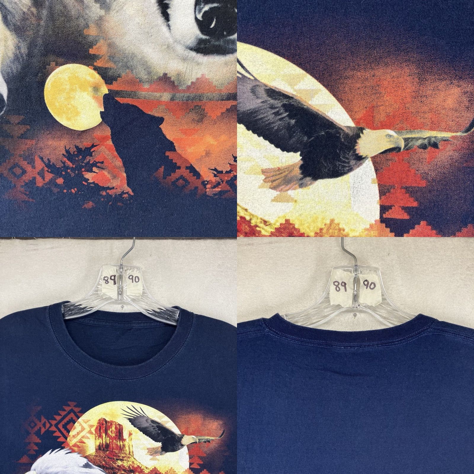Fruit Of The Loom Fruit of the Loom Graphic T-Shirt Men Large Dark Navy 90s Nature Wolf Eagle Retro Slim Fit Size US L / EU 52-54 / 3 - 8 Thumbnail