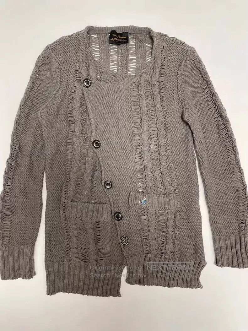 Vivienne Westwood Vivienne Westwood Smoky Grey Distressed Chunky Knit Cardig Size S / US 4 / IT 40 - 1 Thumbnail