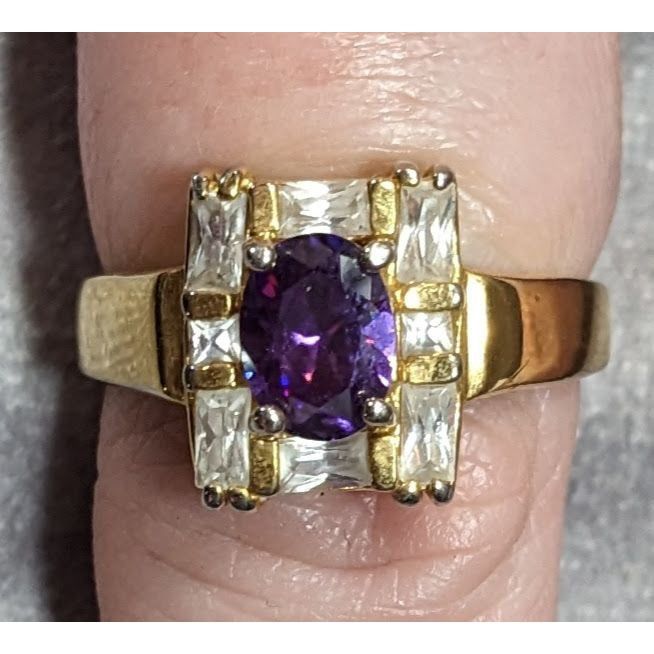 Other Vintage Glam Art Deco Style Gemmed Gold Plated Ring Size ONE SIZE - 10 Thumbnail