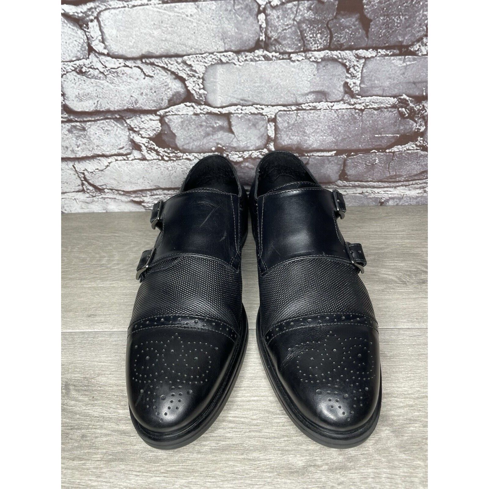 Karl Lagerfeld KARL LAGERFELD Black Leather Double Monk Strap Loafers Shoes Size US 11.5 / EU 44-45 - 17 Thumbnail